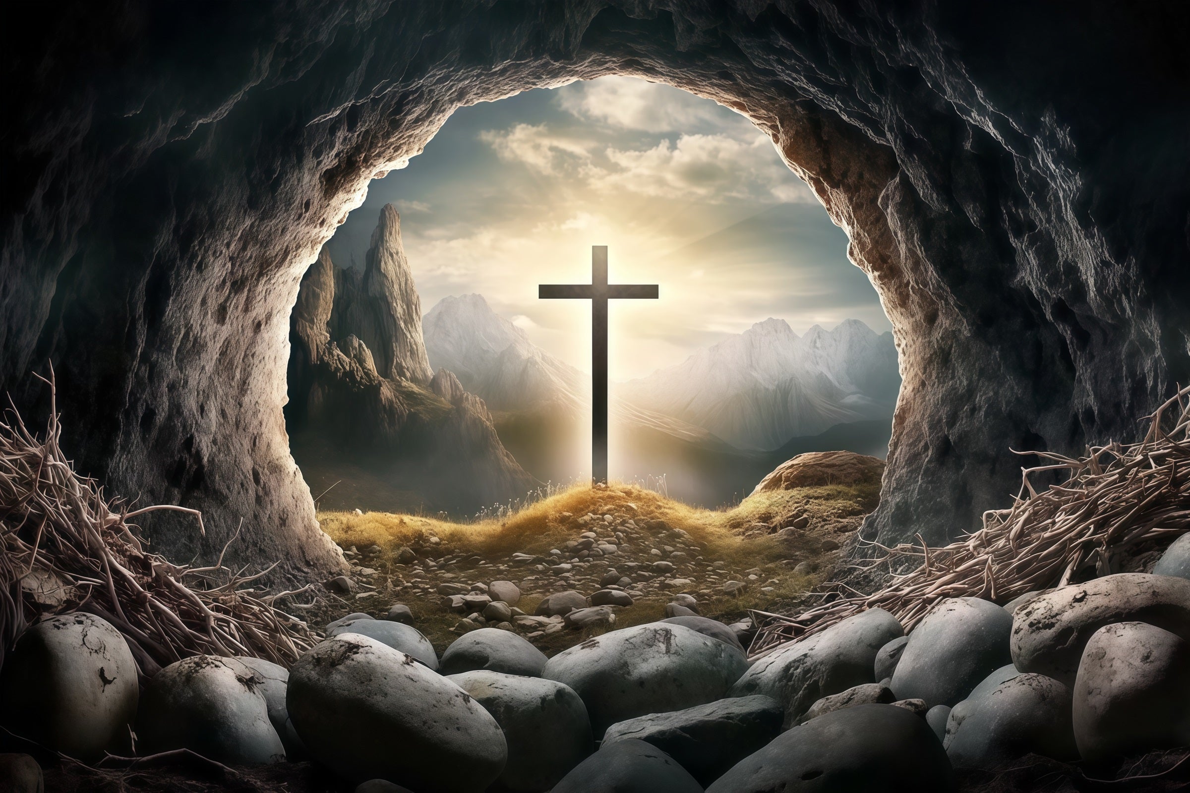 Christian Easter Backdrop Tomb Horizon Cross Glory Light Easter Backdrop UK CSH61-20
