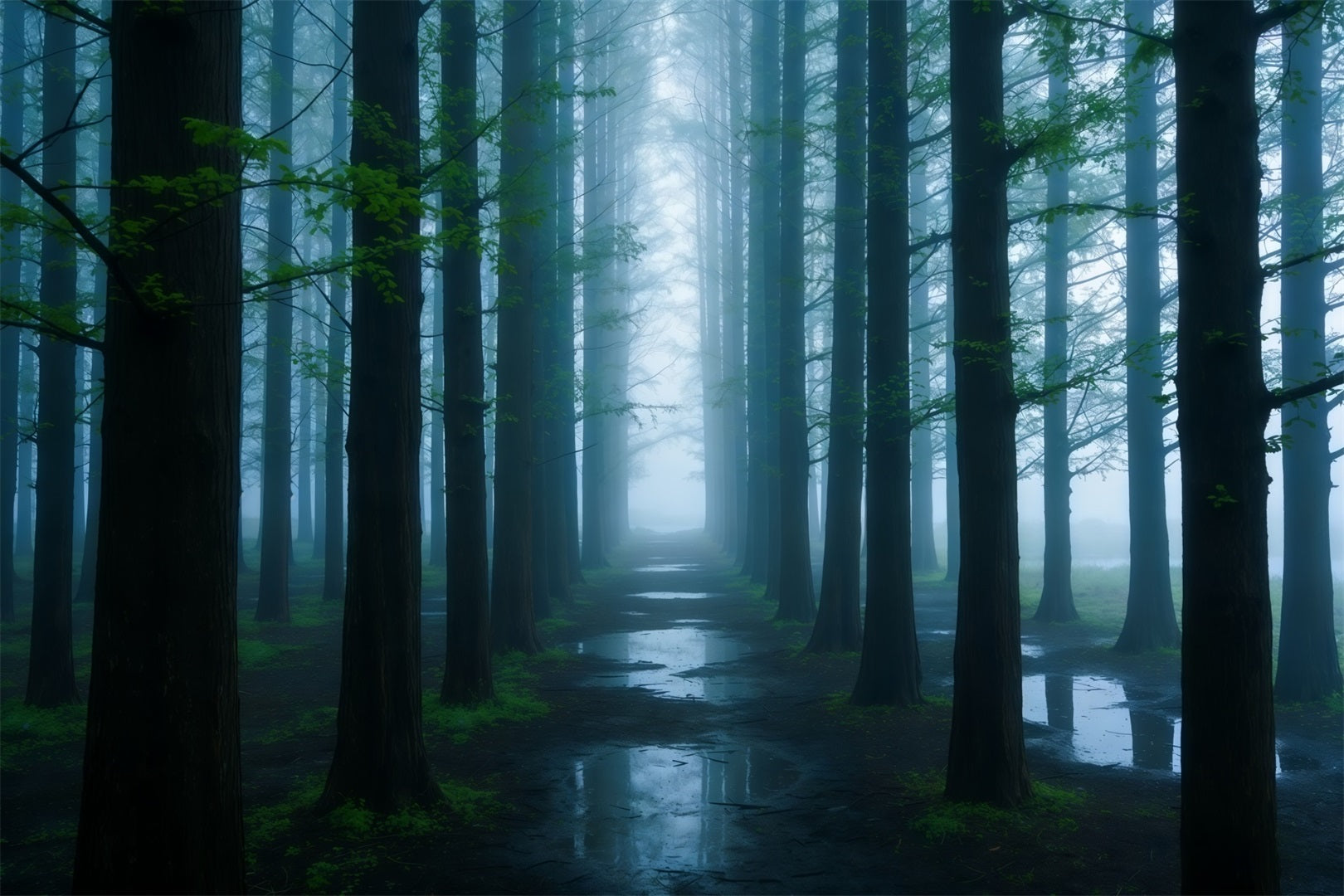 Spooky Forest Backdrop Misty Blue Woodland Corridor Backdrop Forest Theme UK CSH61-200