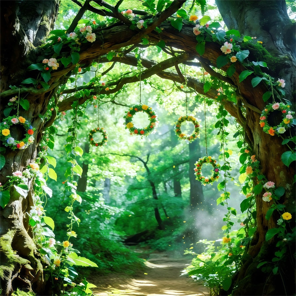 Green Forest Backdrop Floral Vine Tree Arch Forest Backdrop Photography UK CSH61-202