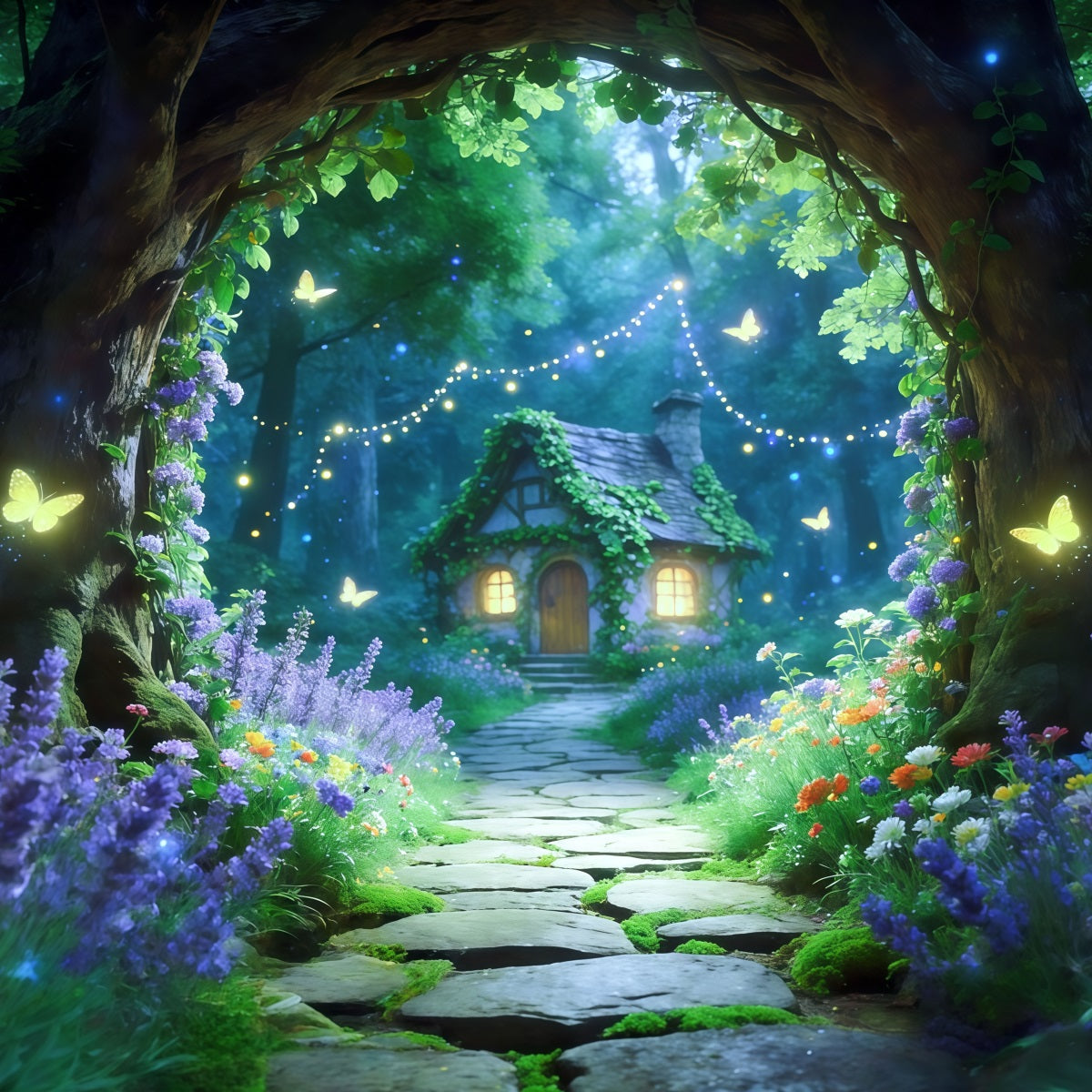 Magical Forest Backdrop Firefly Cottage Garden Path Forest Backdrop Ideas UK CSH61-203