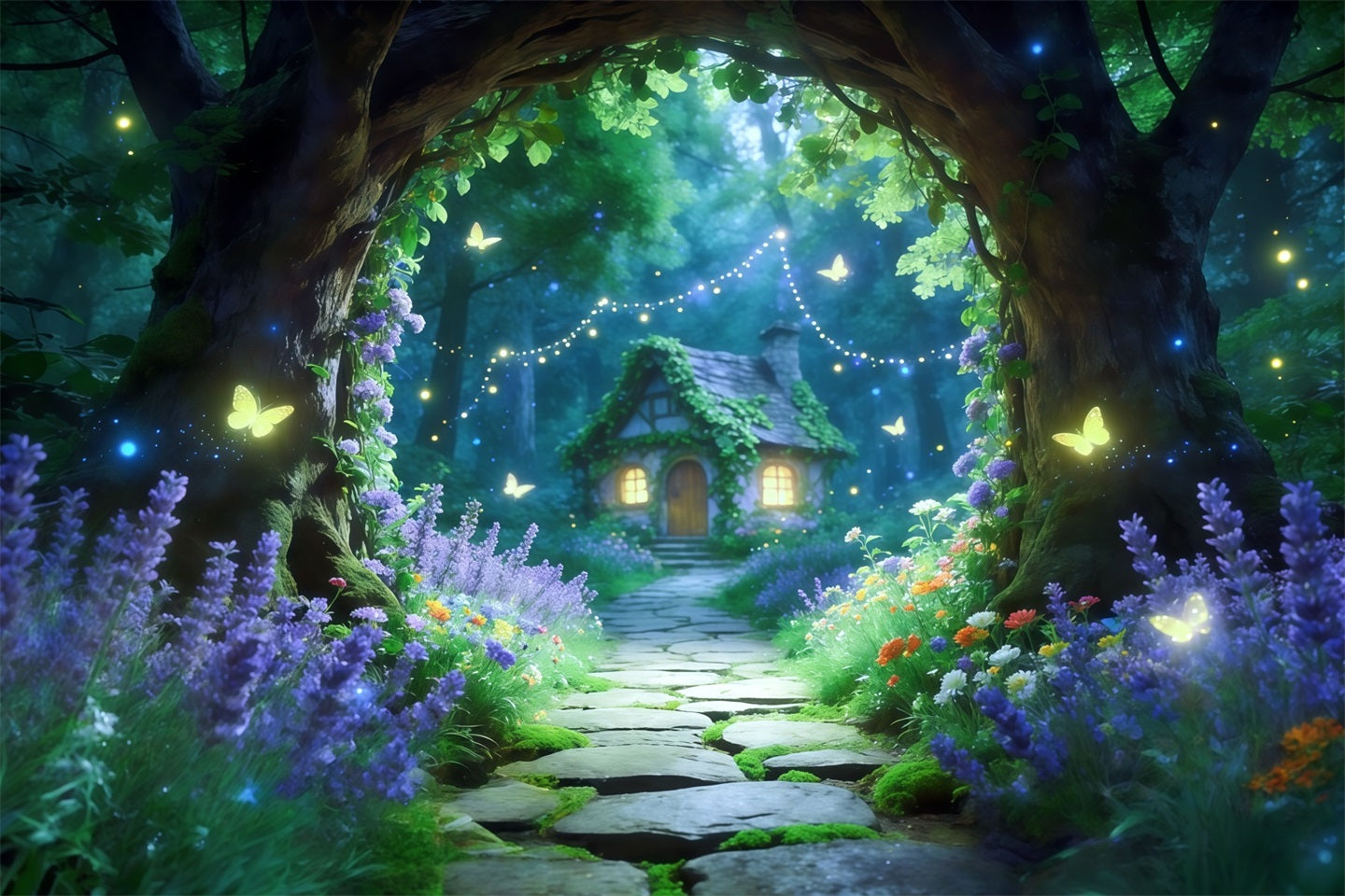 Magical Forest Backdrop Firefly Cottage Garden Path Forest Backdrop Ideas UK CSH61-203