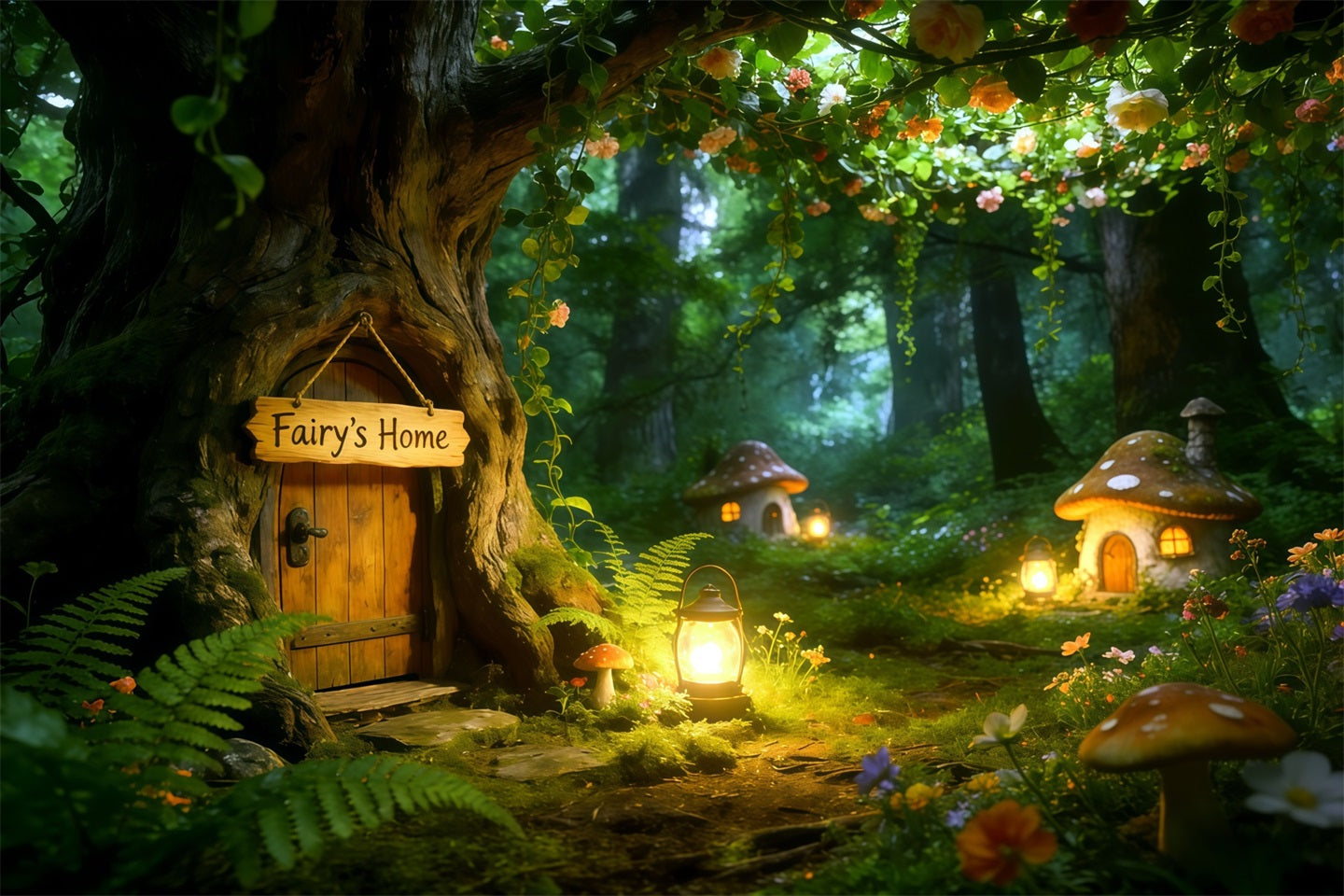 Fairy Forest Backdrop Fairy Door Lantern Hollow Forest Themed Backdrop UK CSH61-204