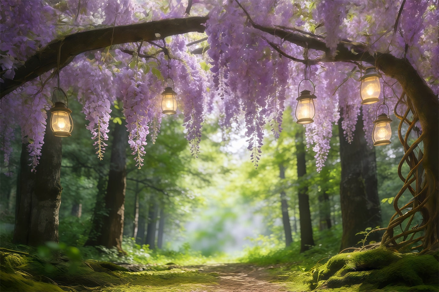 Forest Photography Backdrop Wisteria Lantern Woodland Arch Forest Scene Backdrop UK CSH61-208