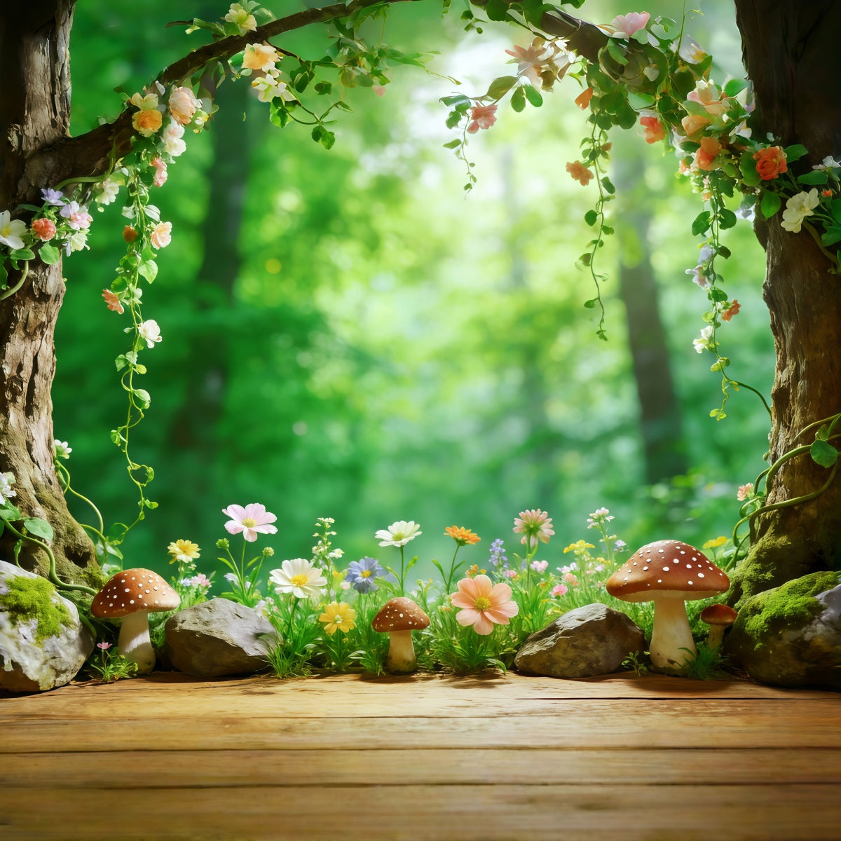 Woodland Forest Backdrop Floral Tree Hollow Garden Frame Photography Backdrop Forest UK CSH61-209