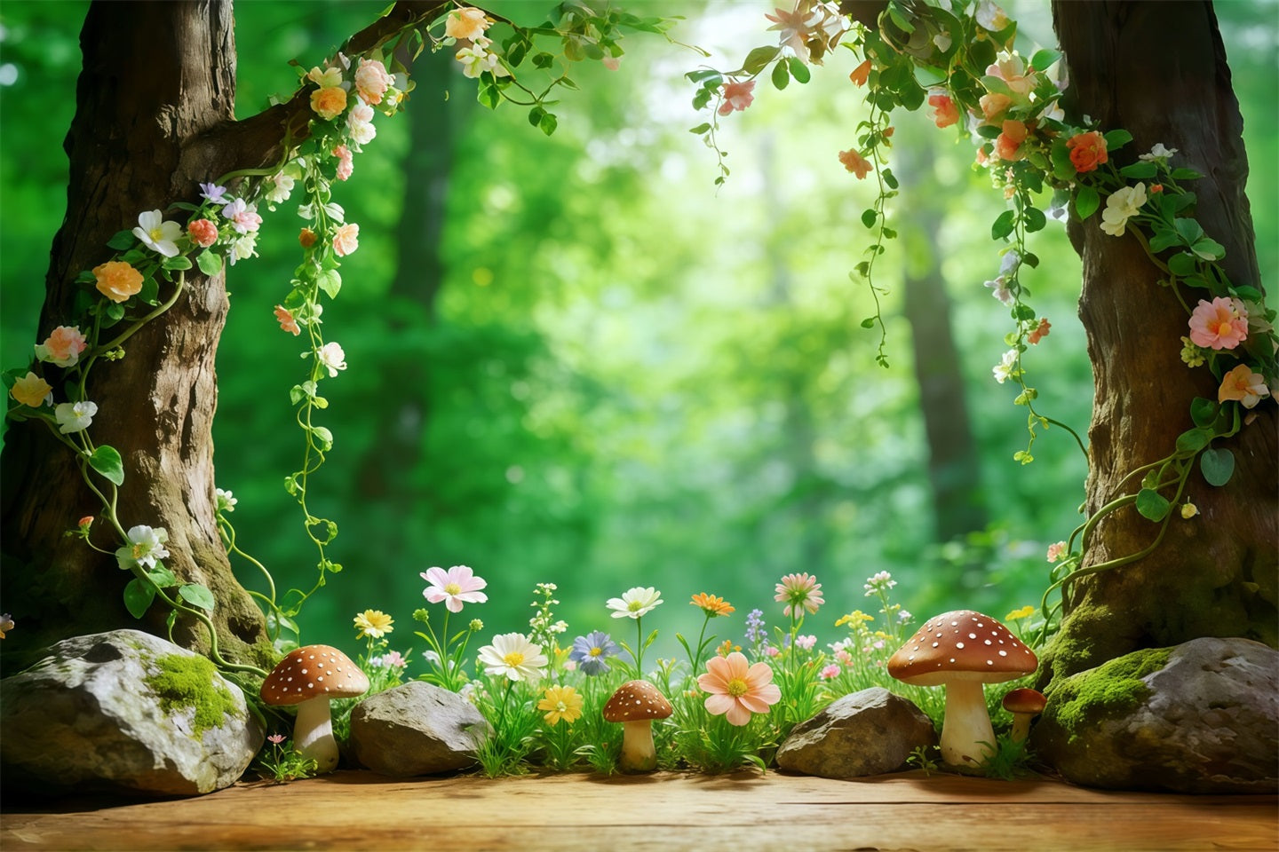 Woodland Forest Backdrop Floral Tree Hollow Garden Frame Photography Backdrop Forest UK CSH61-209