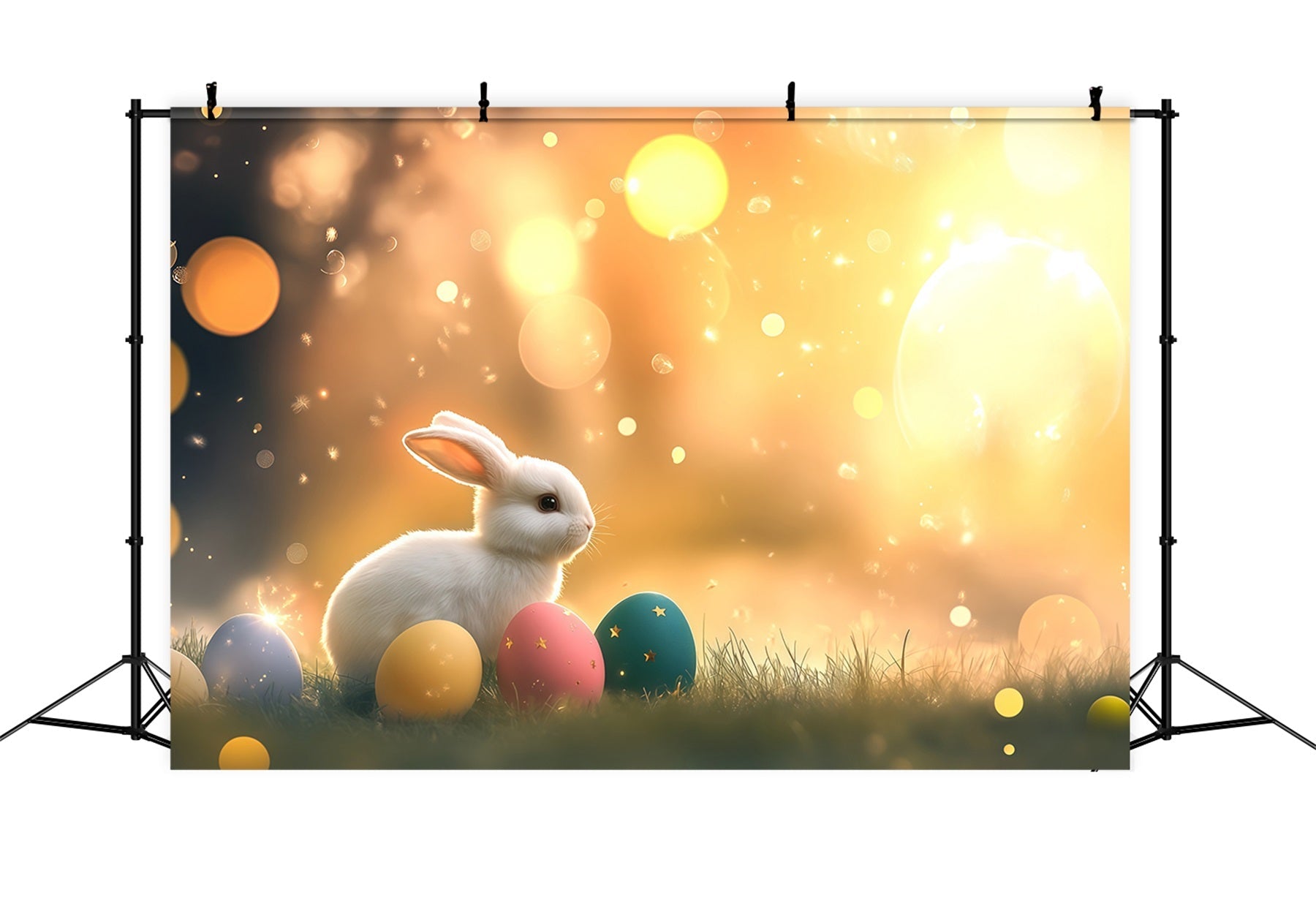 Easter Bunny Backdrop Warm Sunlight Glow Eggs Bokeh Easter Photo Backdrop UK CSH61-21
