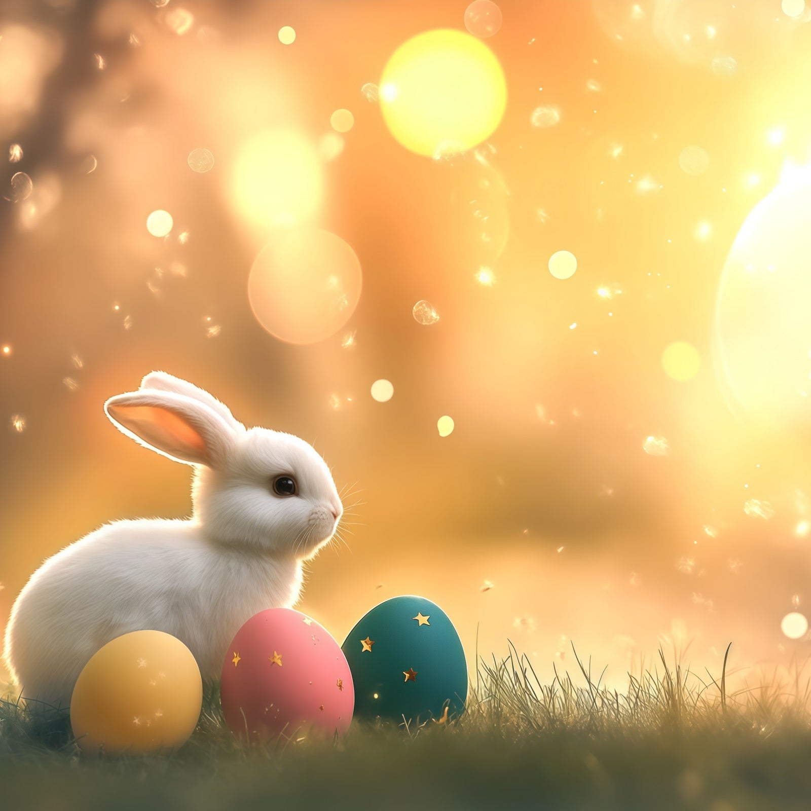 Easter Bunny Backdrop Warm Sunlight Glow Eggs Bokeh Easter Photo Backdrop UK CSH61-21