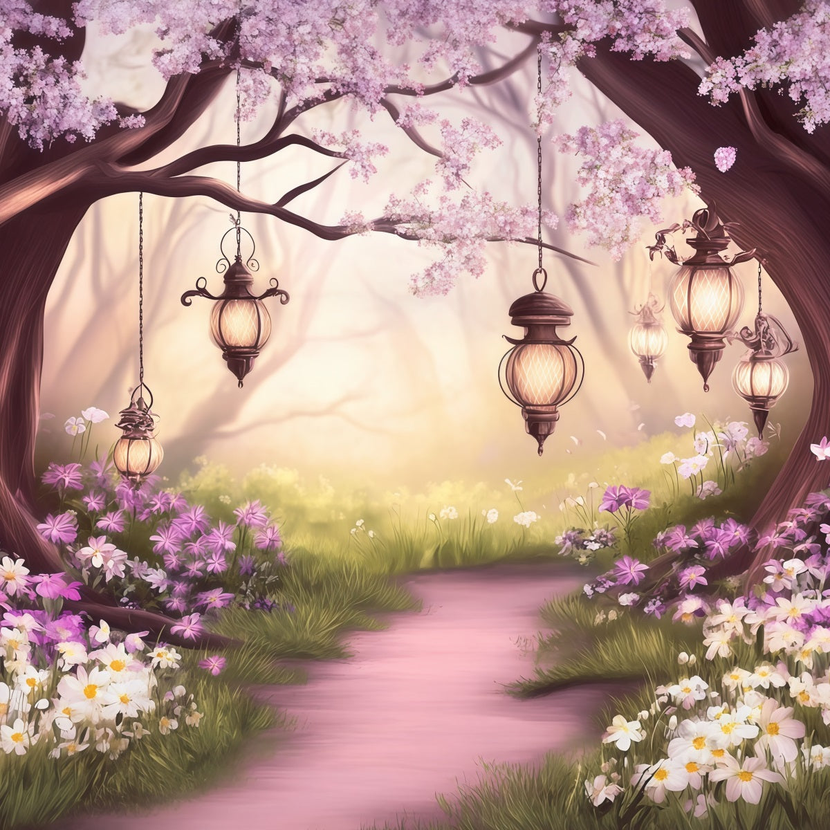 Fairy Forest Backdrop Blush Blossom Lantern Path Forest Backdrops For Photography UK CSH61-211