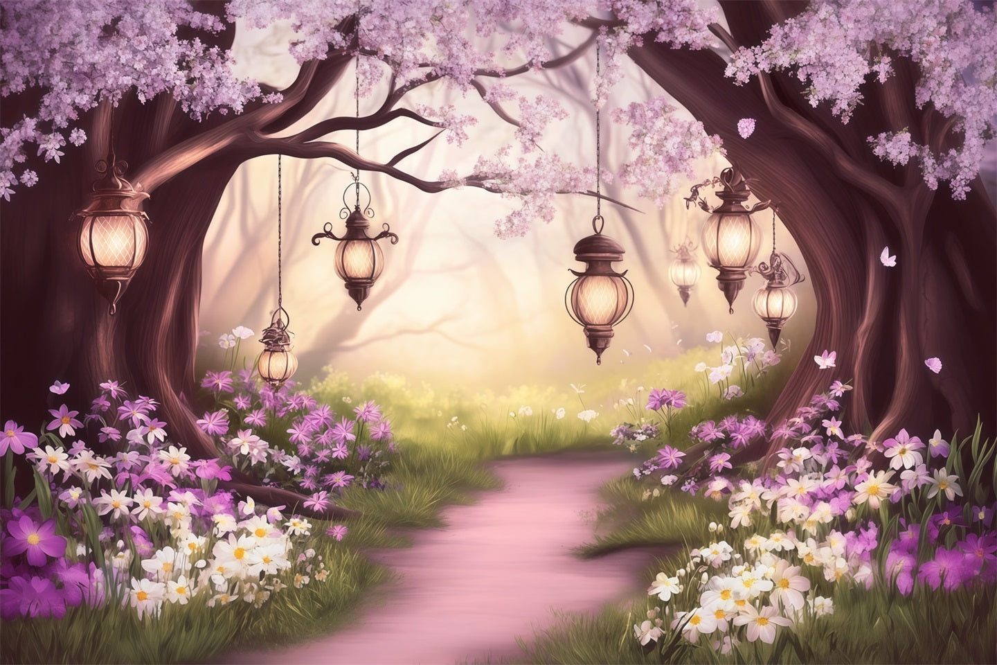 Fairy Forest Backdrop Blush Blossom Lantern Path Forest Backdrops For Photography UK CSH61-211