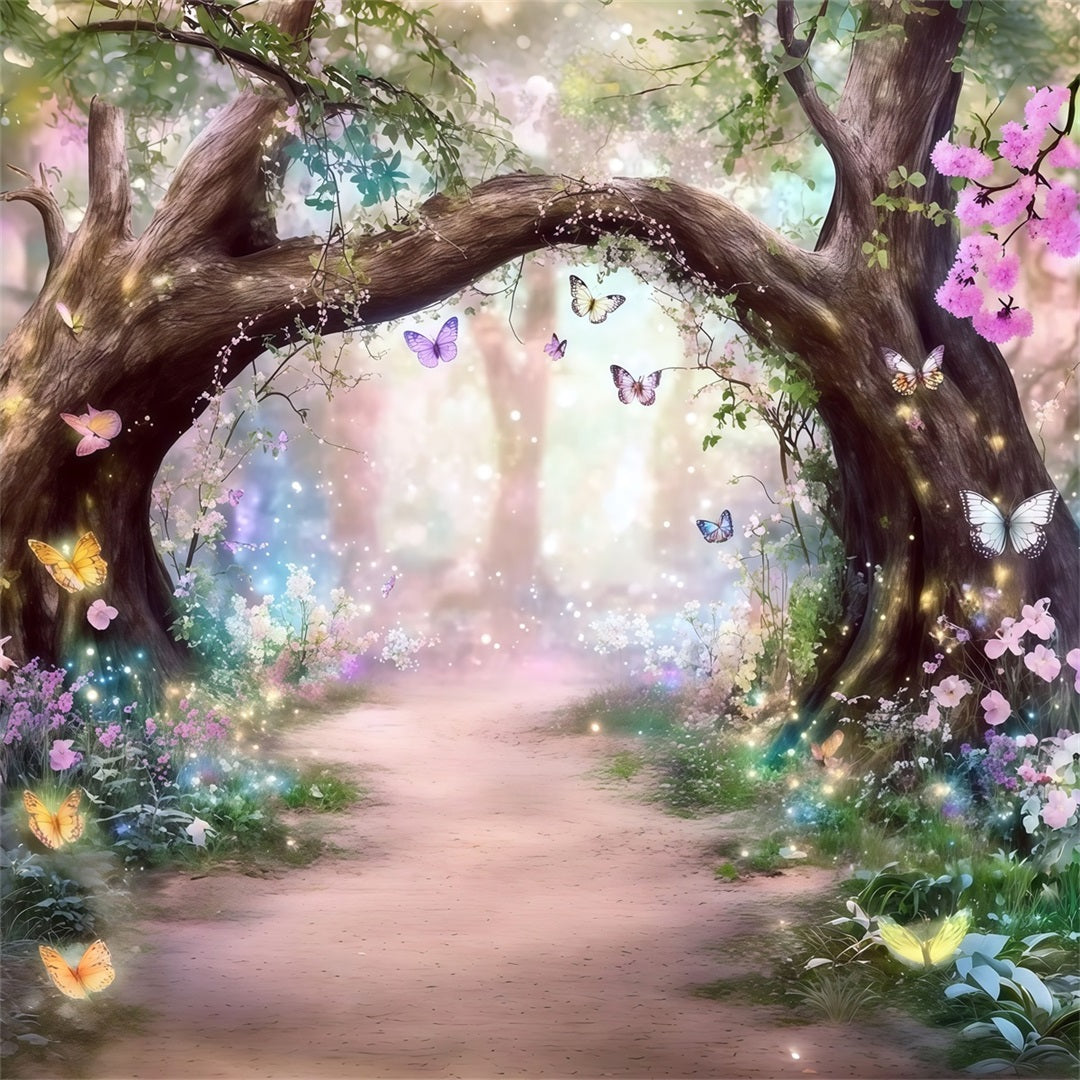 Fantasy Forest Backdrop Enchanted Butterfly Blossom Arch Forest Photo Backdrops UK CSH61-212