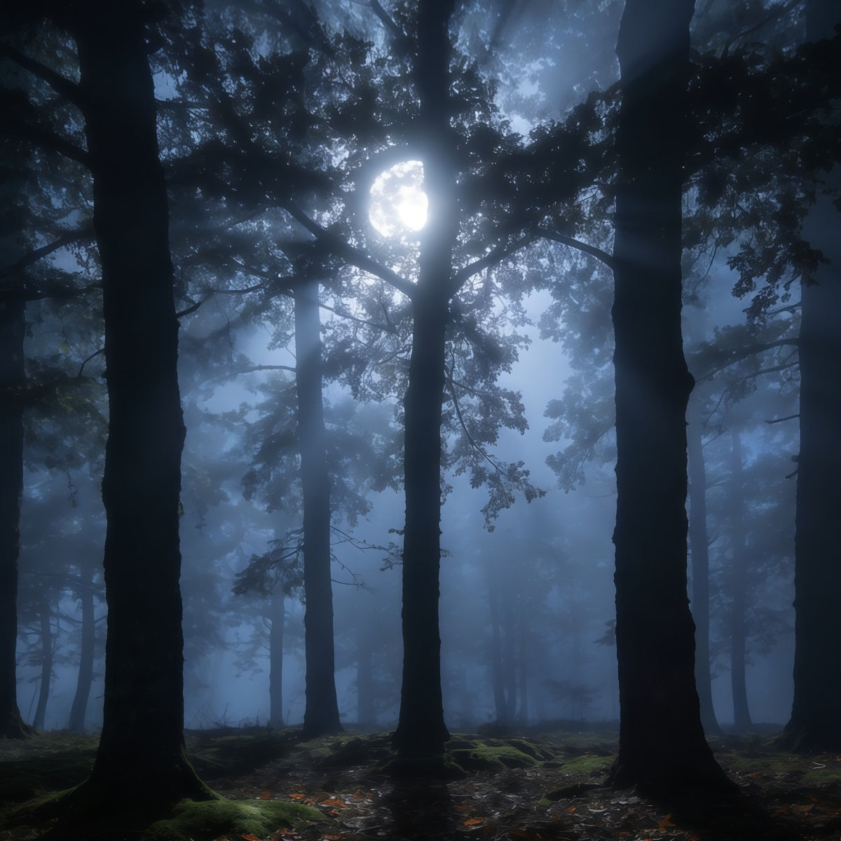 Creepy Forest Backdrop Misty Moon Shadowed Pines Forest Themed Backdrop UK CSH61-215