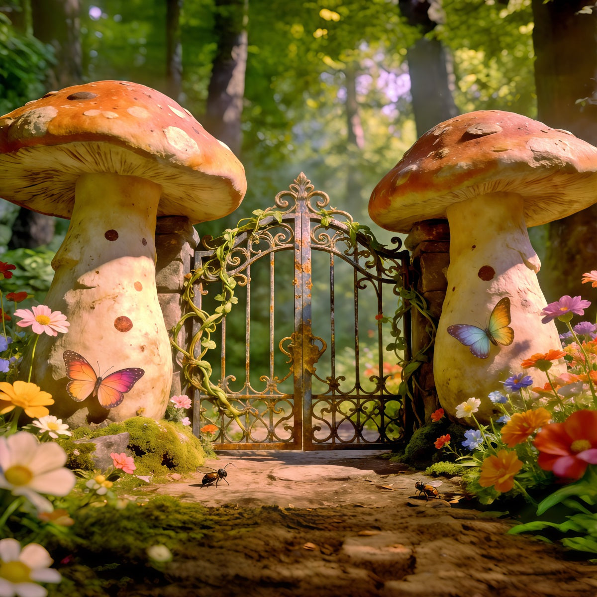 Fairy Forest Backdrop Enchanted Mushroom Gate Garden Forest Backdrop Photography UK CSH61-218
