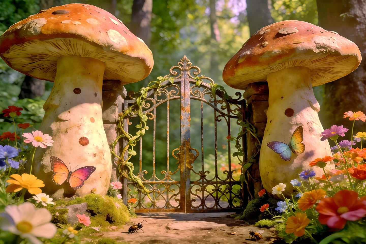 Fairy Forest Backdrop Enchanted Mushroom Gate Garden Forest Backdrop Photography UK CSH61-218