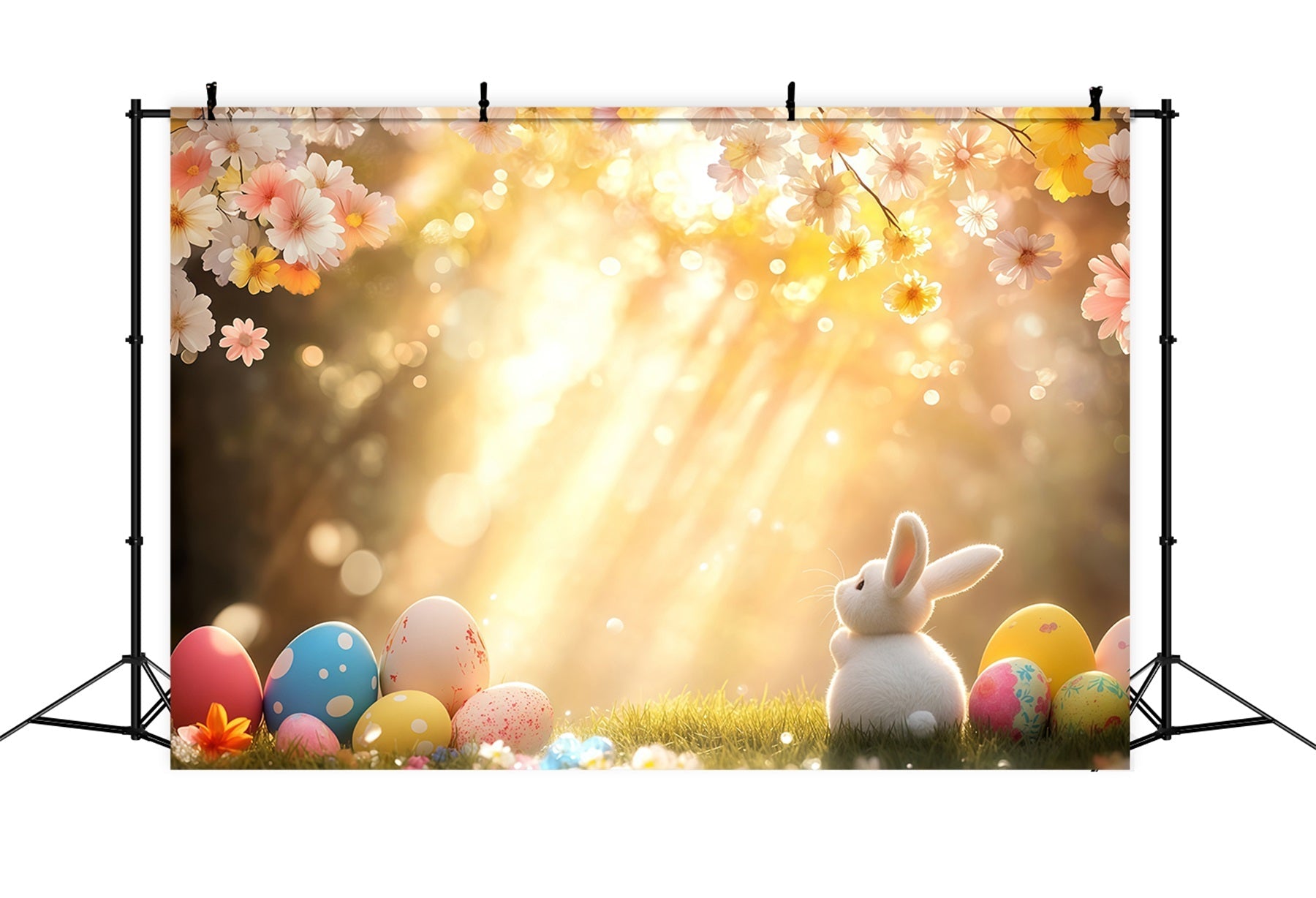 Easter Bunny Backdrop Sunlit Blossom Eggs Meadow Easter Photo Backdrop UK CSH61-22