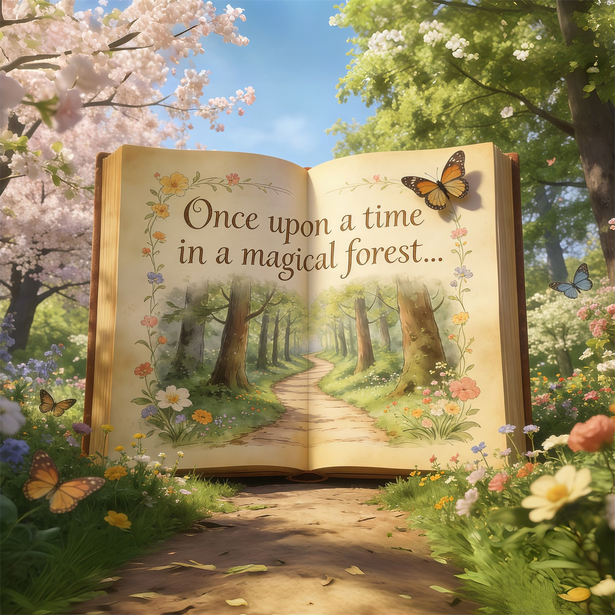 Fairytale Forest Backdrop Storybook Garden Open Pages Forest Photography Backdrop UK CSH61-220