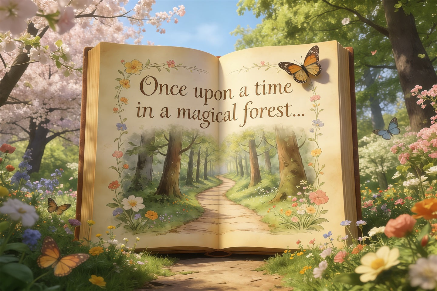 Fairytale Forest Backdrop Storybook Garden Open Pages Forest Photography Backdrop UK CSH61-220
