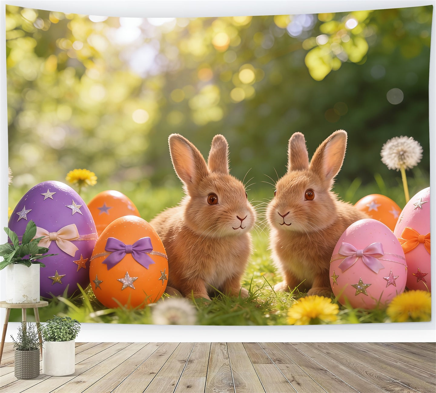 Easter Bunny Backdrop Spring Meadow Painted Eggs Backdrop Easter UK CSH61-23