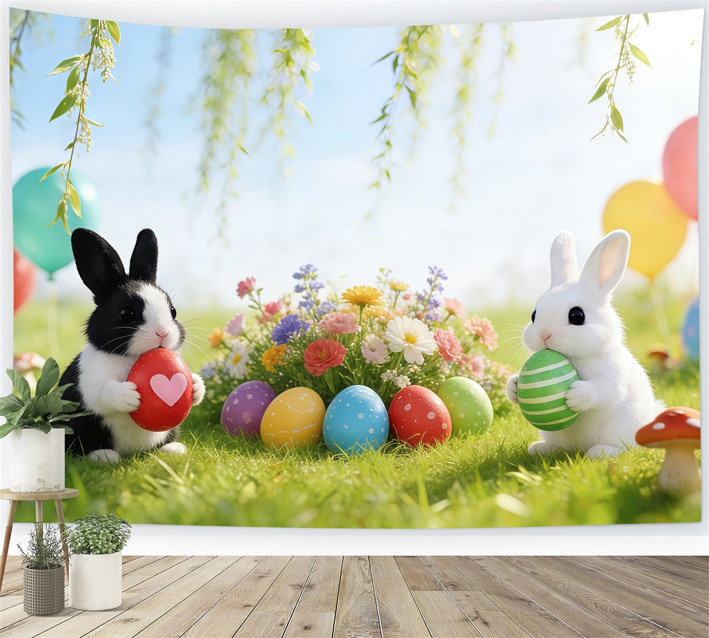 Easter Bunny Backdrop Balloon Spring Meadow Garden Backdrop Easter UK CSH61-24