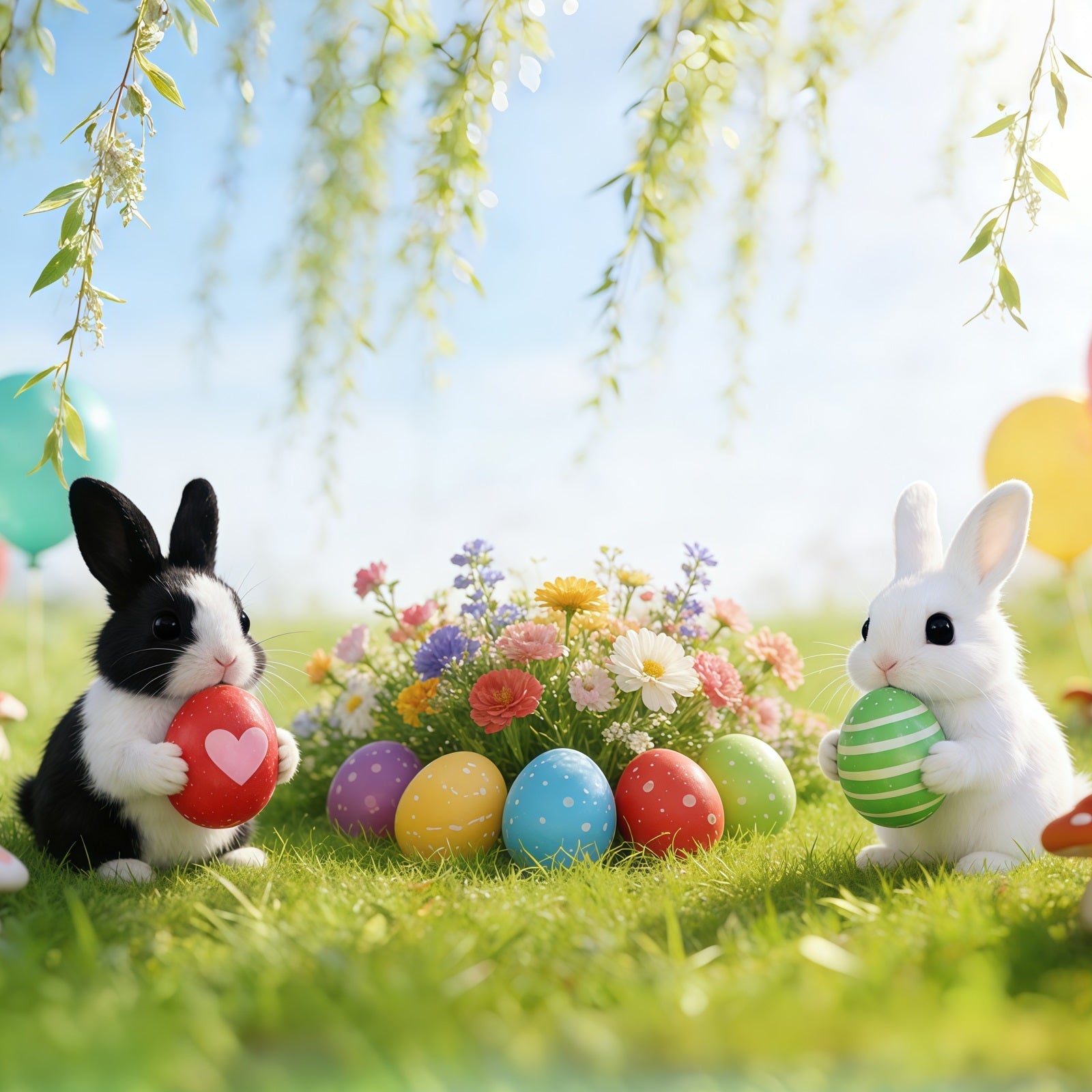 Easter Bunny Backdrop Balloon Spring Meadow Garden Backdrop Easter UK CSH61-24