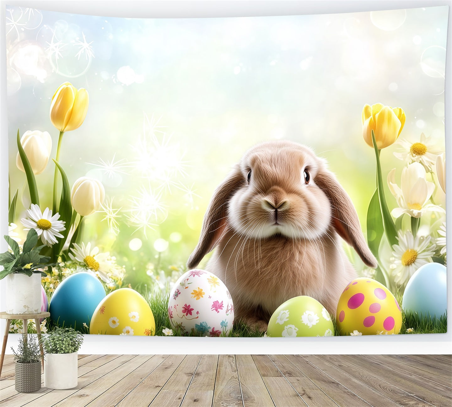 Easter Bunny Backdrop Spring Floral Eggs Bokeh Sunlight Backdrop Easter UK CSH61-25