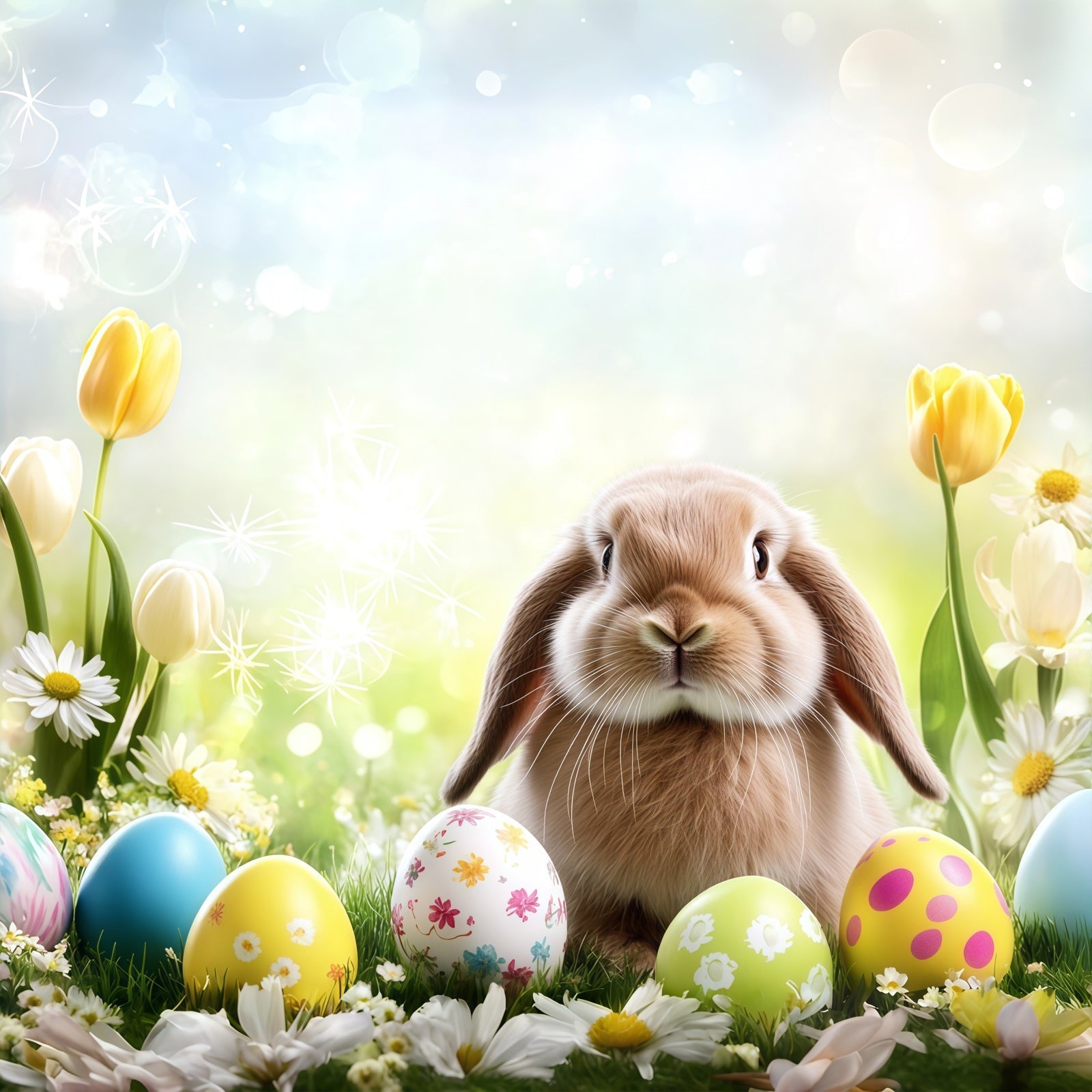 Easter Bunny Backdrop Spring Floral Eggs Bokeh Sunlight Backdrop Easter UK CSH61-25