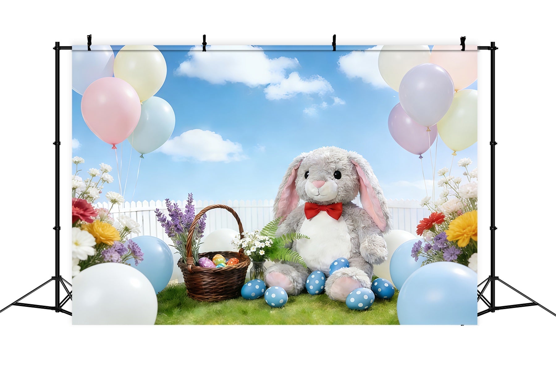 Easter Bunny Backdrop Pastel Balloon Spring Flowers Garden Backdrop Easter UK CSH61-26