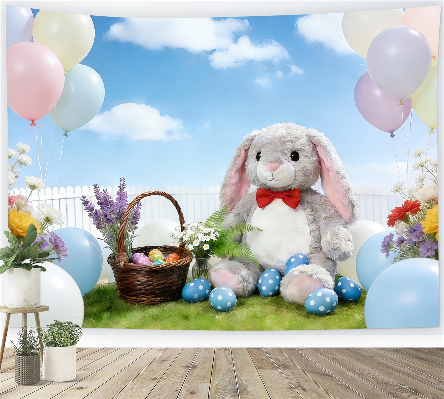 Easter Bunny Backdrop Pastel Balloon Spring Flowers Garden Backdrop Easter UK CSH61-26