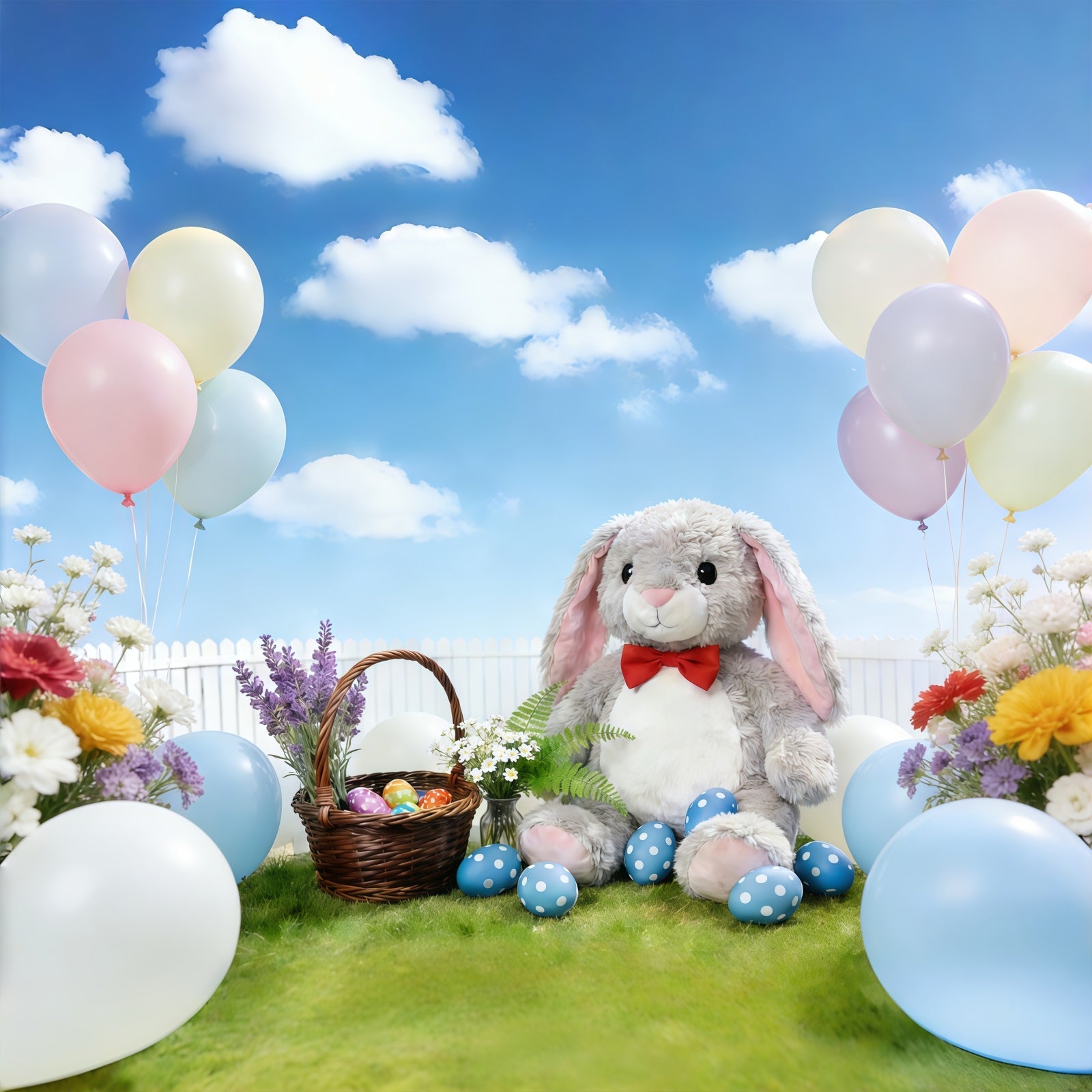 Easter Bunny Backdrop Pastel Balloon Spring Flowers Garden Backdrop Easter UK CSH61-26