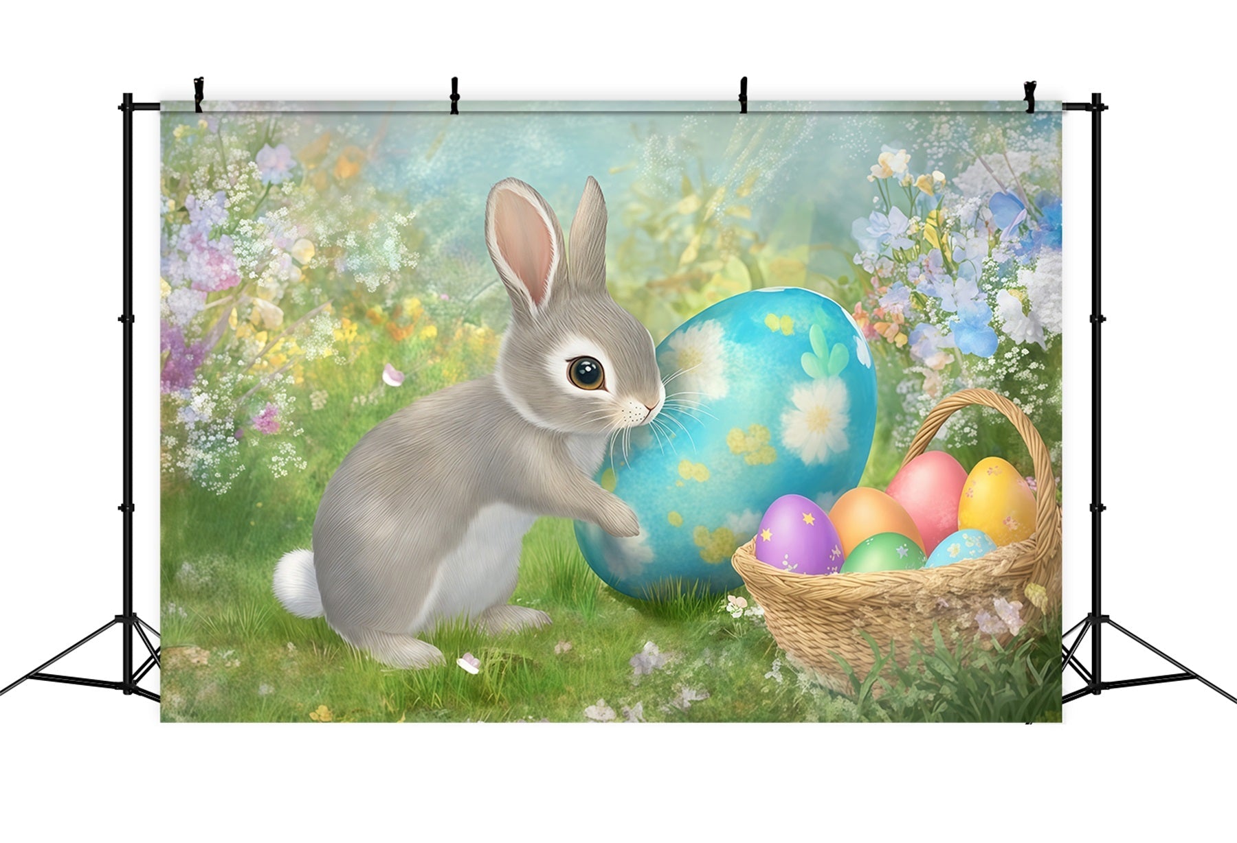 Easter Bunny Backdrop Painted Egg Basket Spring Flowers Backdrop Easter UK CSH61-28