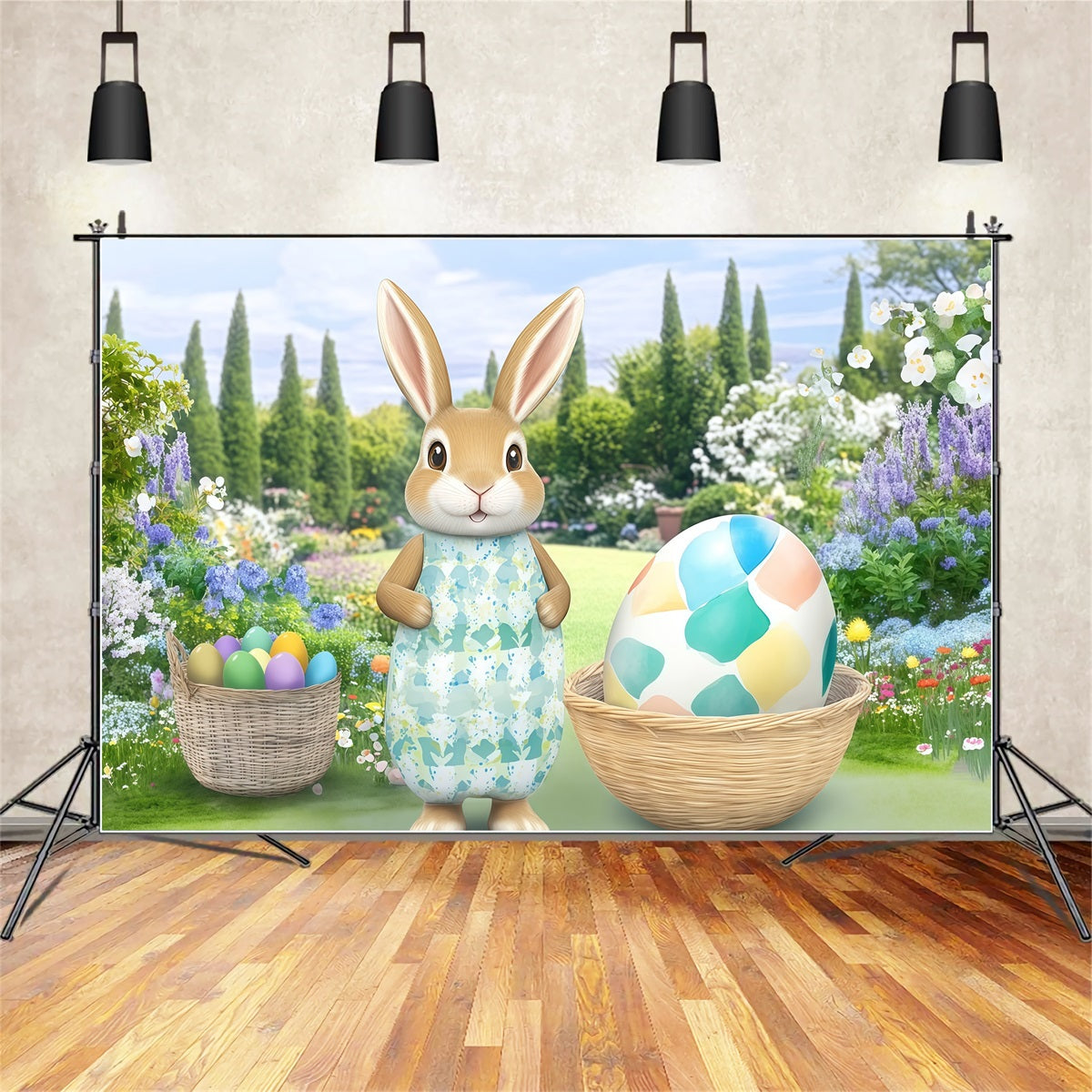 Easter Bunny Backdrop Garden Flowers Egg Basket Backdrop Easter UK CSH61-29