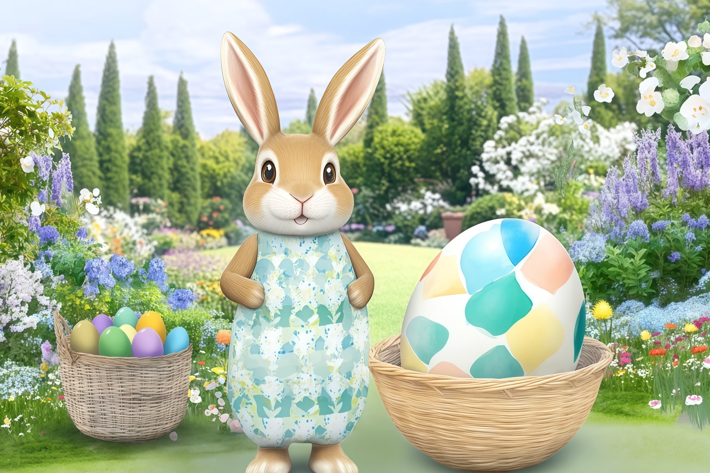 Easter Bunny Backdrop Garden Flowers Egg Basket Backdrop Easter UK CSH61-29