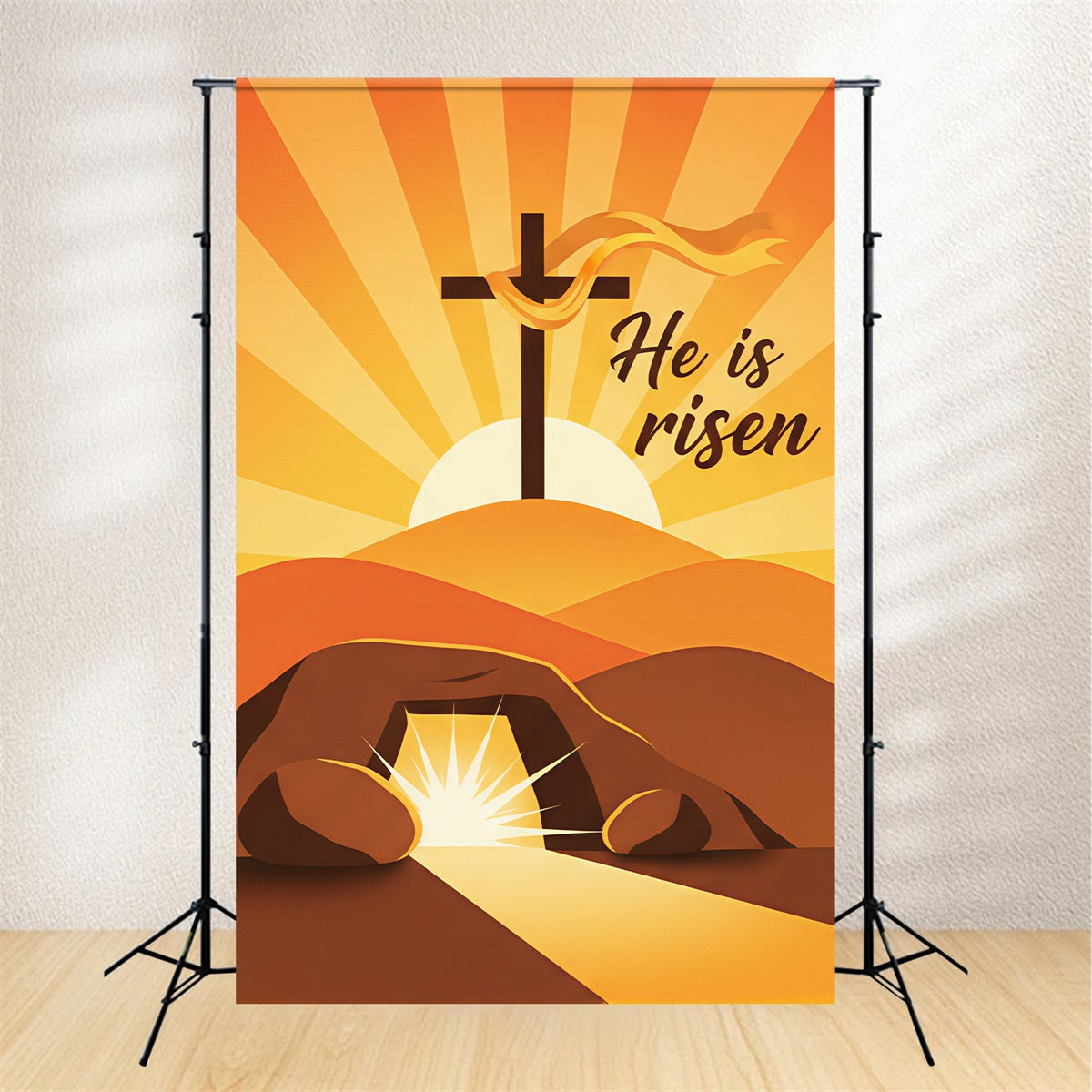 Easter Backdrops For Church Risen Cross Sunrise Hills Easter Backdrop Ideas UK CSH61-3