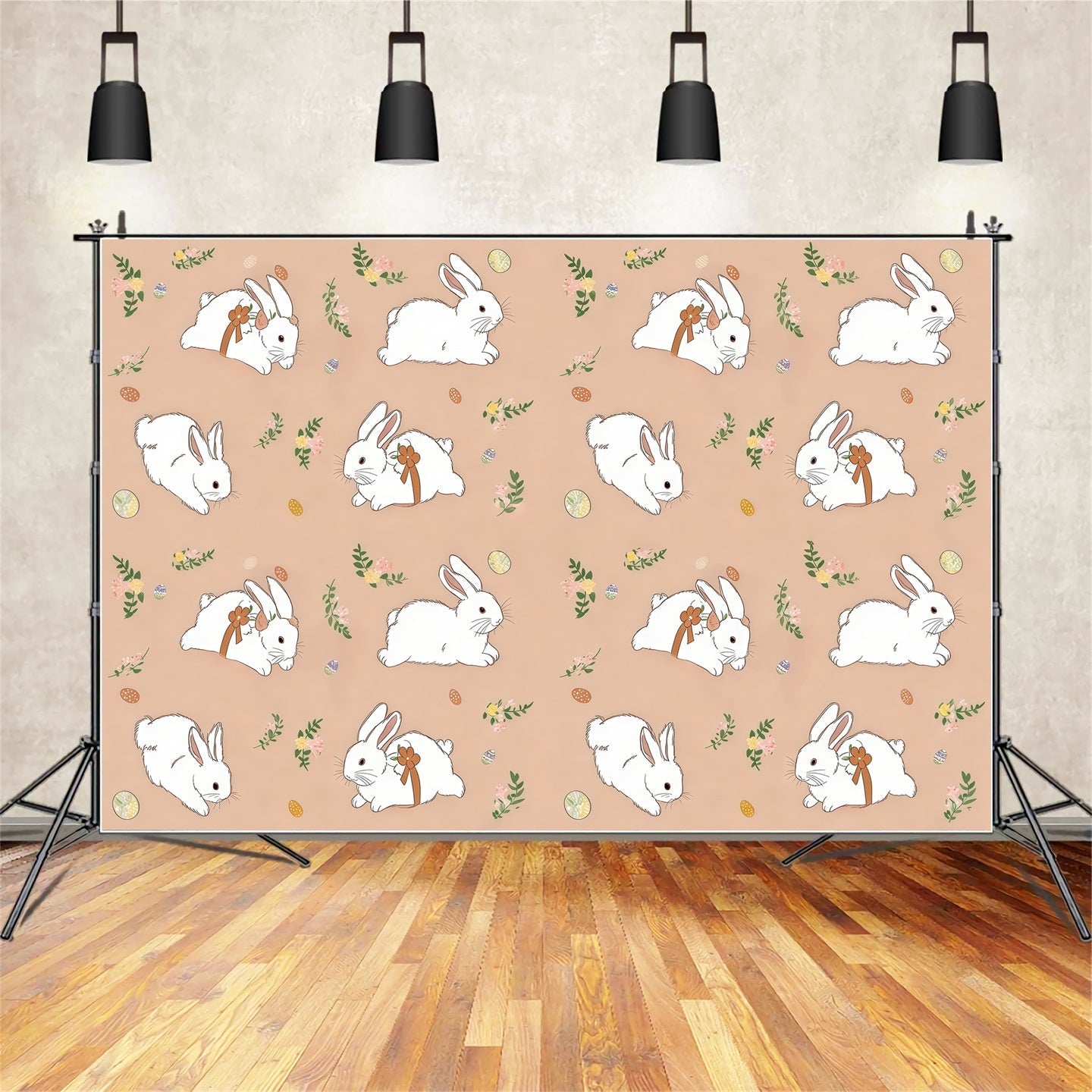 Easter Bunny Photo Backdrop Gentle Rabbit Floral Pattern Easter Backdrop Ideas UK CSH61-33