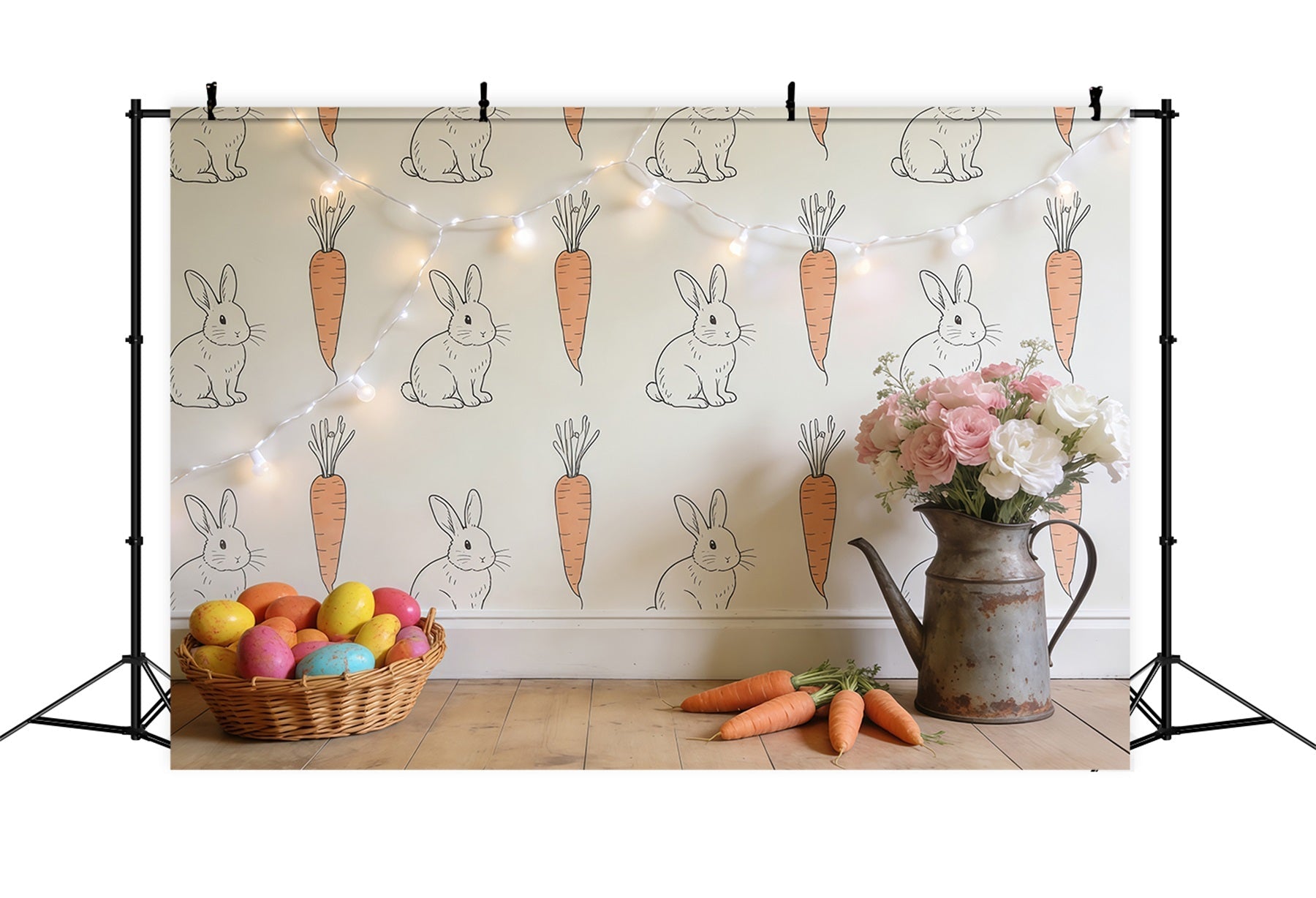 Easter Bunny Photo Backdrop Rustic Rabbit Carrot Wallpaper Easter Photo Backdrop Ideas UK CSH61-34