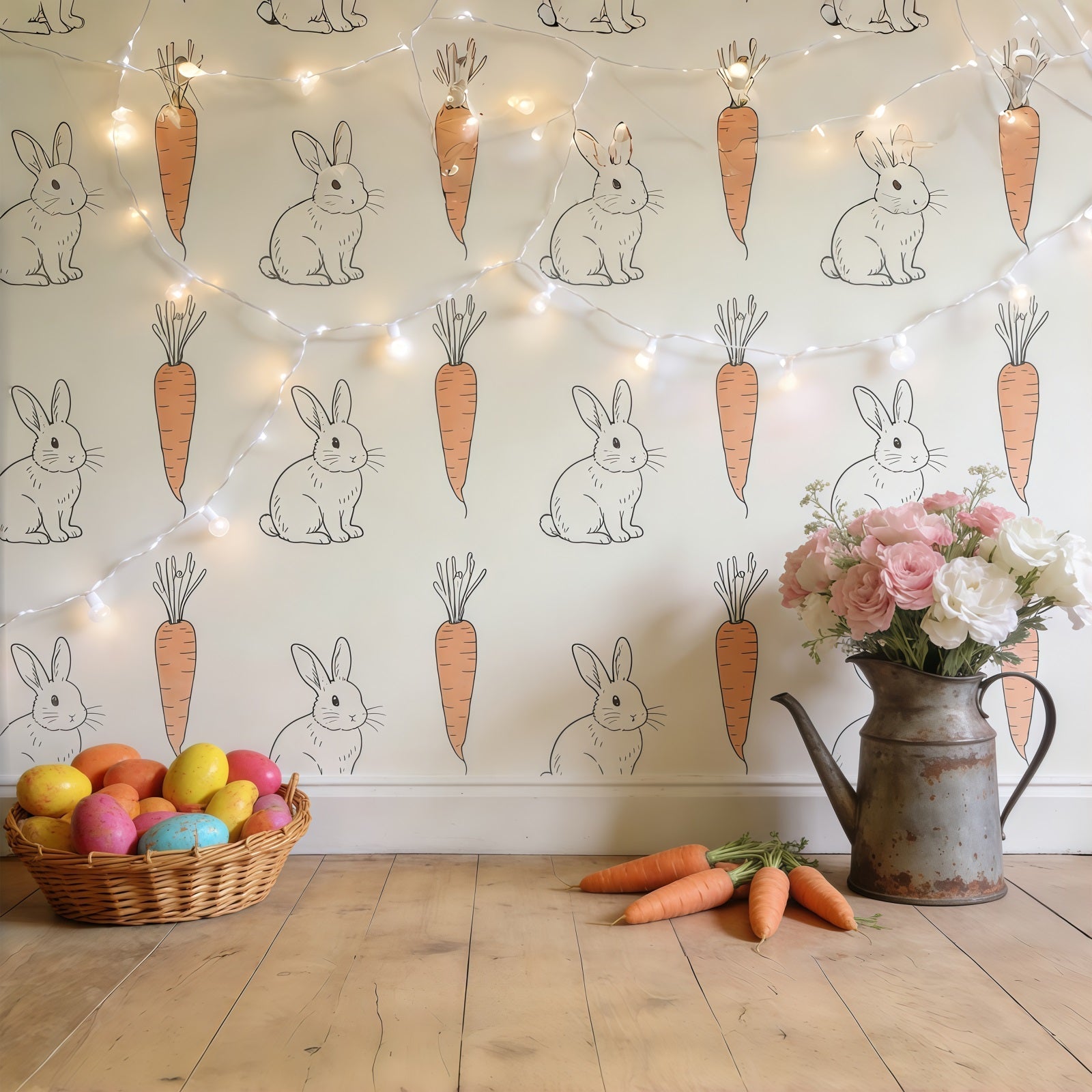 Easter Bunny Photo Backdrop Rustic Rabbit Carrot Wallpaper Easter Photo Backdrop Ideas UK CSH61-34