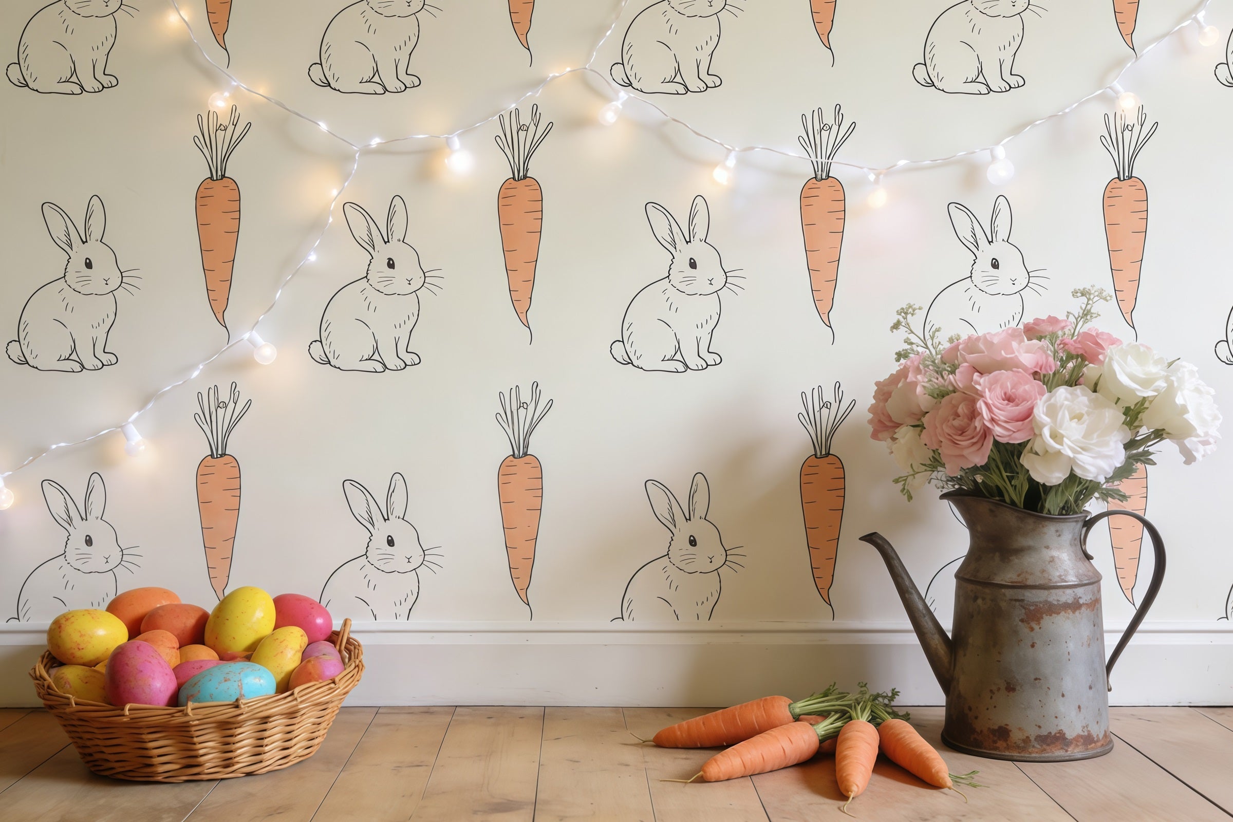 Easter Bunny Photo Backdrop Rustic Rabbit Carrot Wallpaper Easter Photo Backdrop Ideas UK CSH61-34