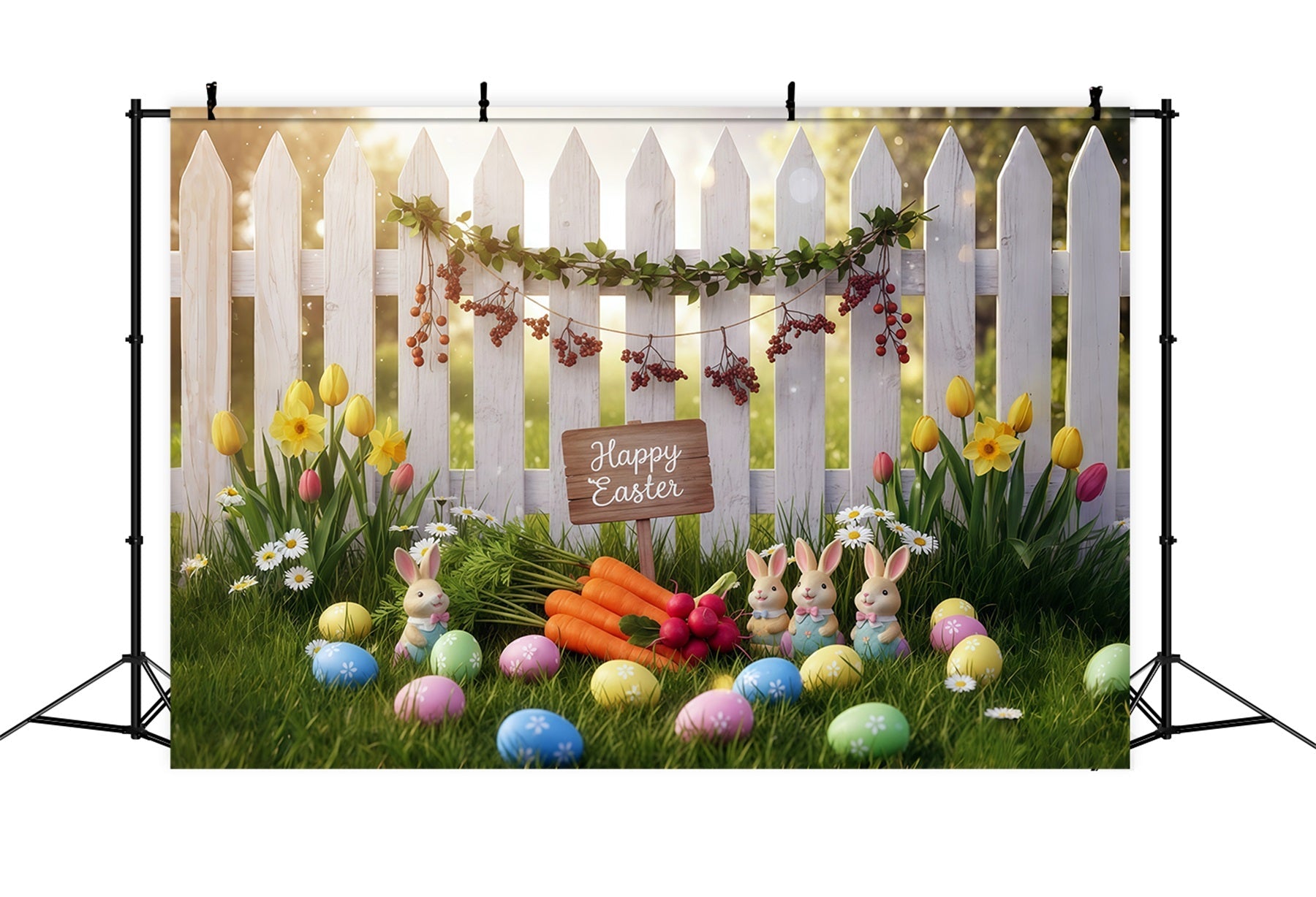 Easter Bunny Photo Backdrop Spring Garden Fence Carrots Easter Photo Backdrop Ideas UK CSH61-35