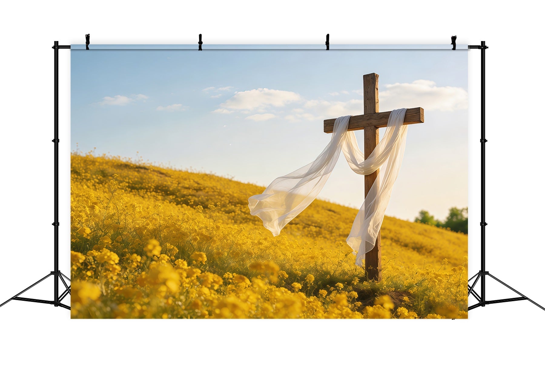 Cross Backdrops Golden Meadow Cross Sunrise Easter Picture Backdrops UK CSH61-38
