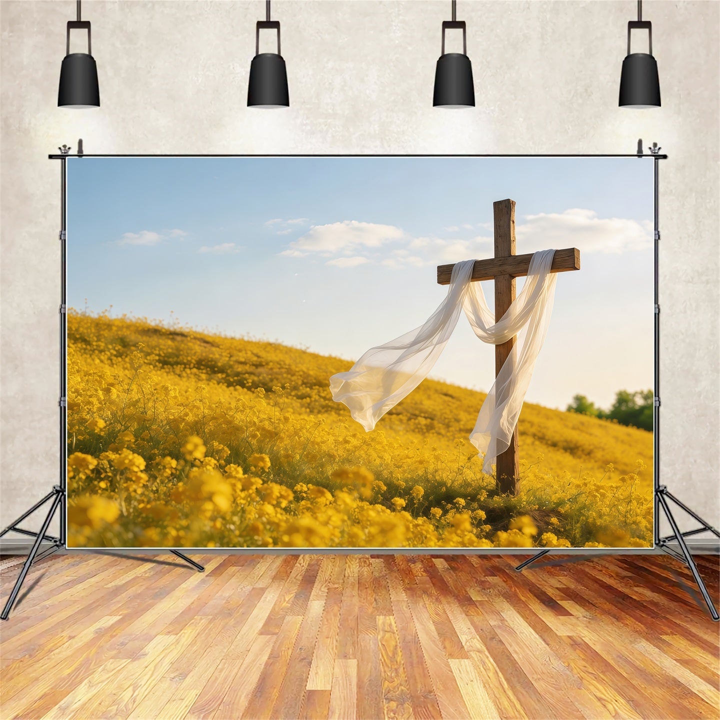 Cross Backdrops Golden Meadow Cross Sunrise Easter Picture Backdrops UK CSH61-38