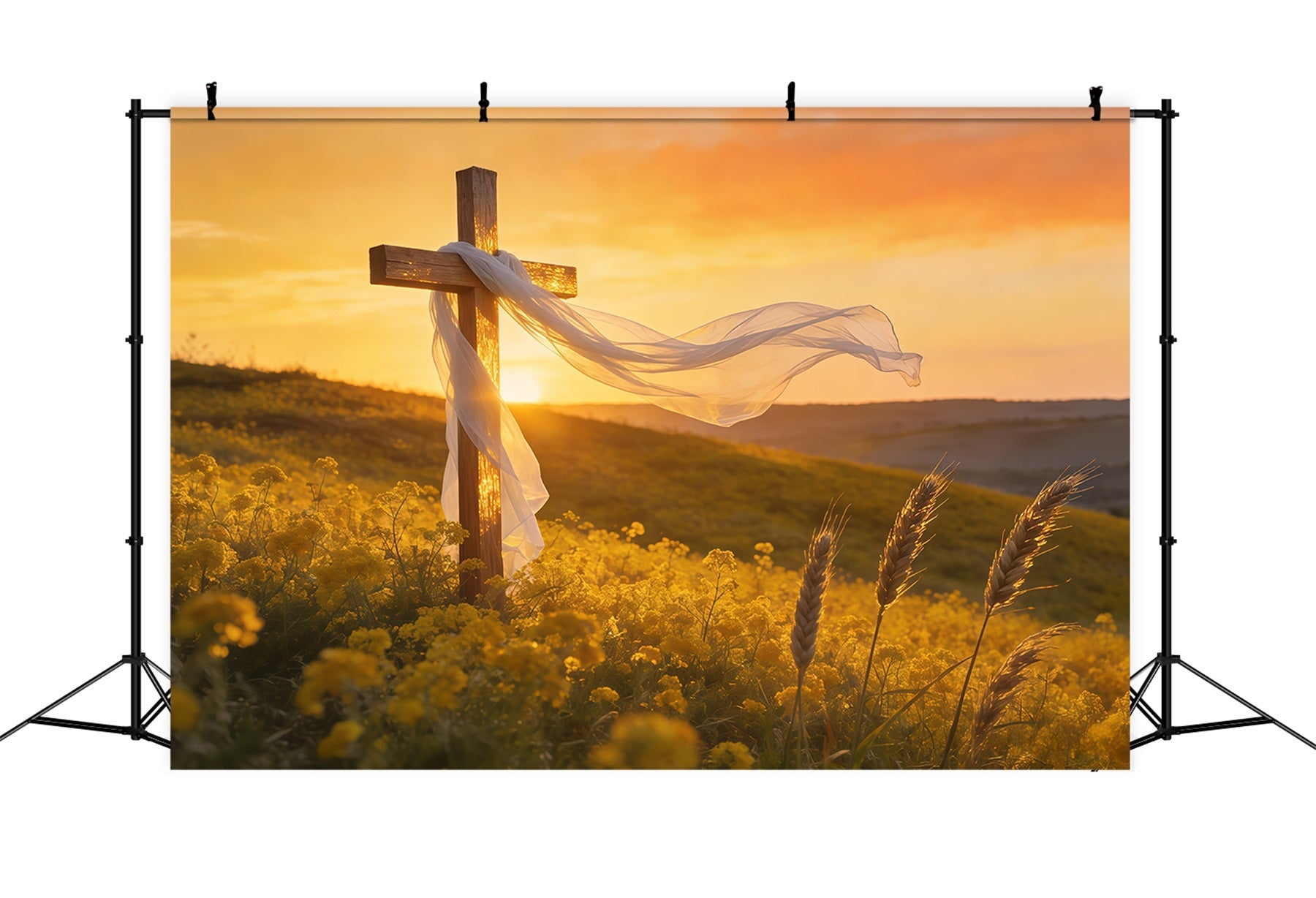 Cross Backdrops Sunset Field Cross Light Easter Picture Backdrops UK CSH61-39