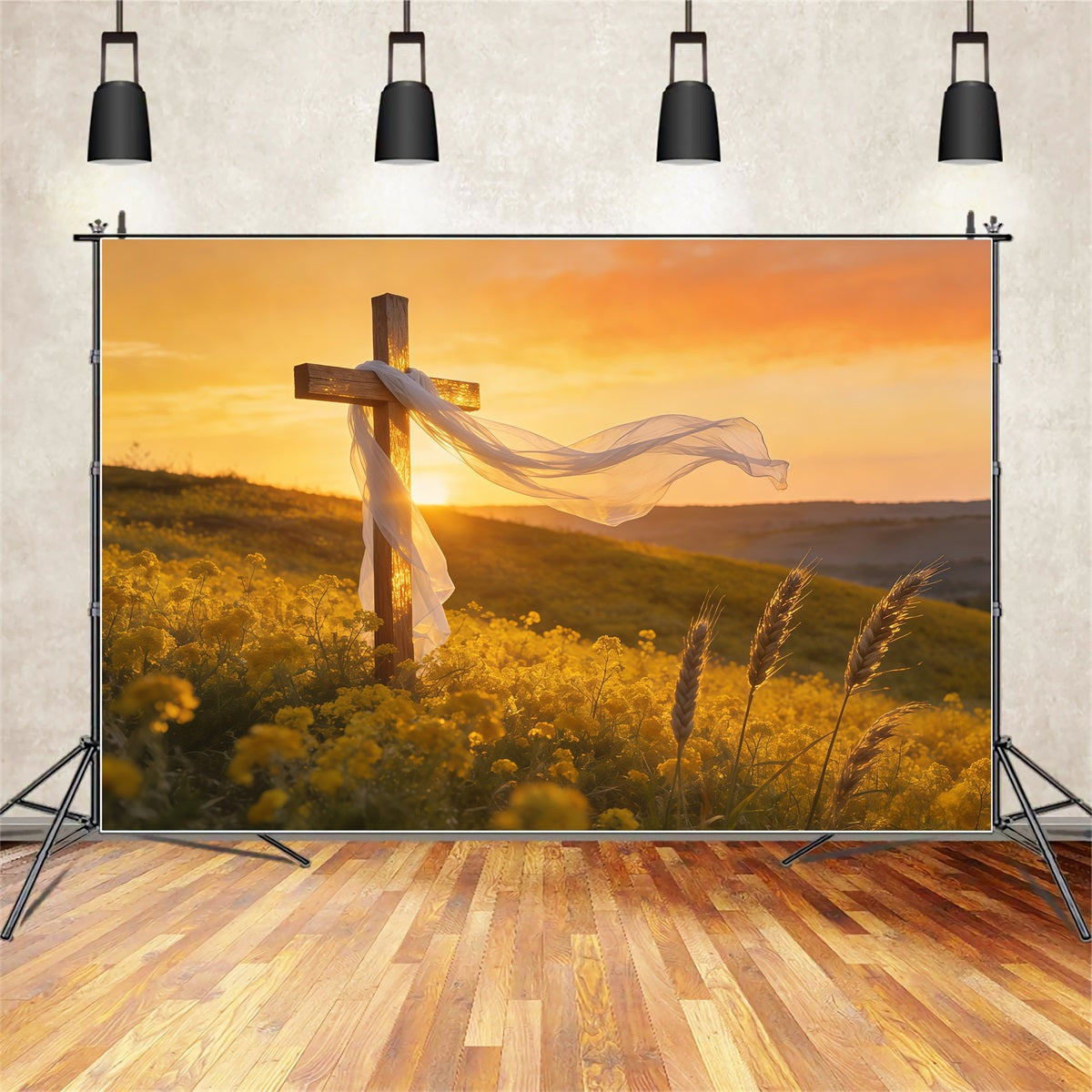 Cross Backdrops Sunset Field Cross Light Easter Picture Backdrops UK CSH61-39