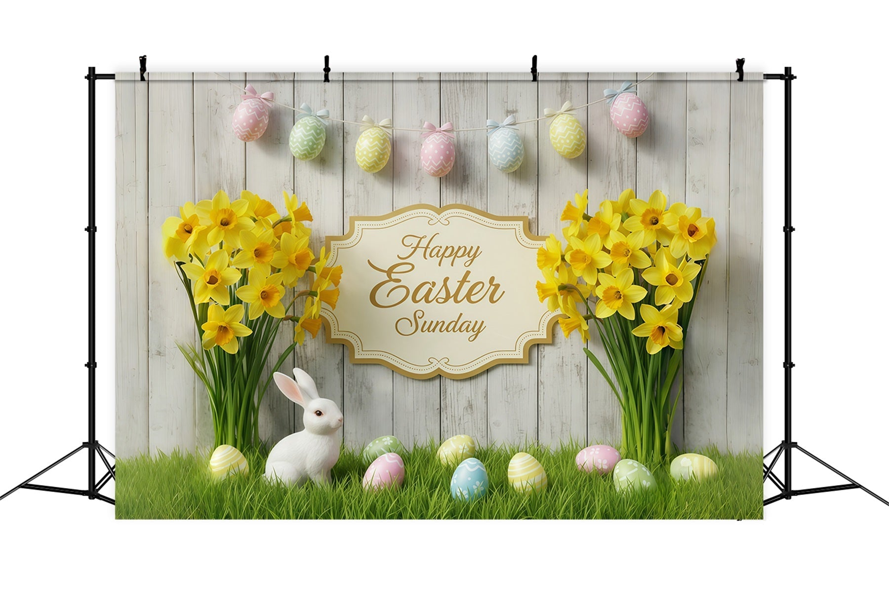 Easter Photo Backdrop For Church Rustic Wood Daffodil Bunny Easter Sunday Backdrop UK CSH61-4