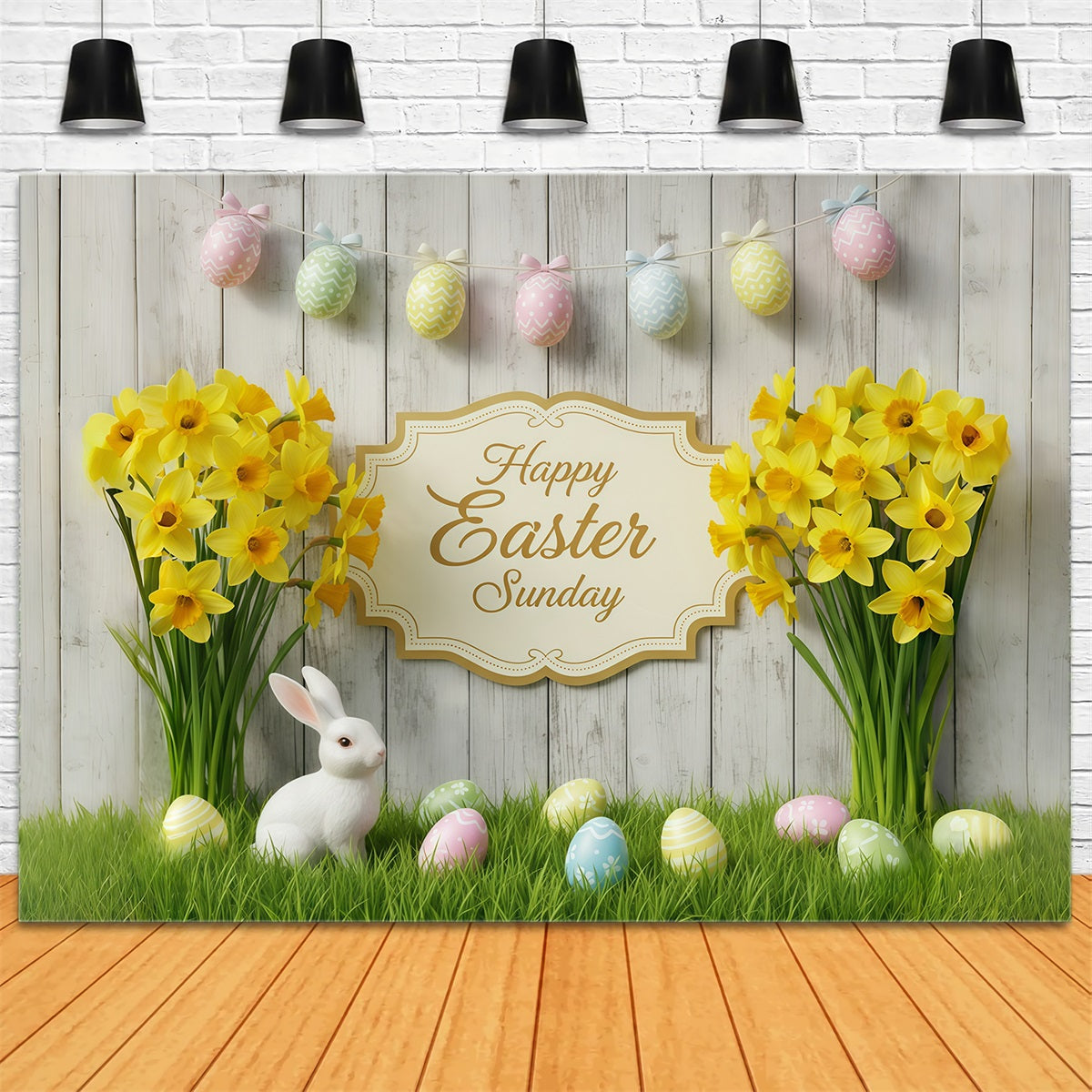 Easter Photo Backdrop For Church Rustic Wood Daffodil Bunny Easter Sunday Backdrop UK CSH61-4