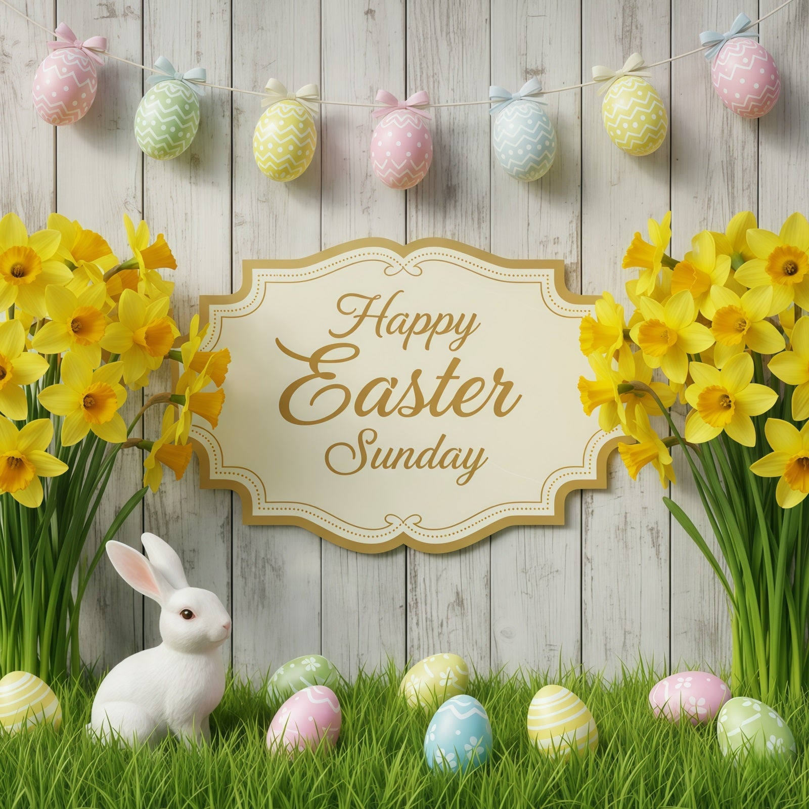 Easter Photo Backdrop For Church Rustic Wood Daffodil Bunny Easter Sunday Backdrop UK CSH61-4