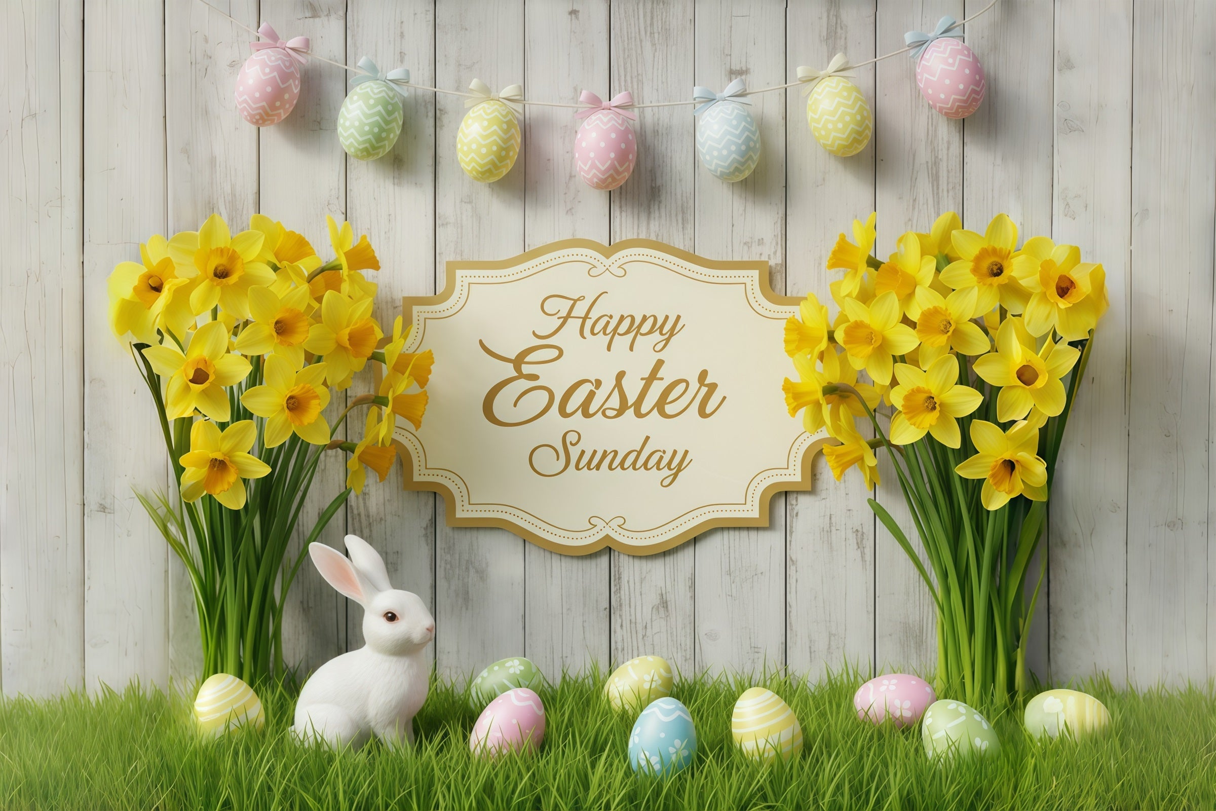 Easter Photo Backdrop For Church Rustic Wood Daffodil Bunny Easter Sunday Backdrop UK CSH61-4