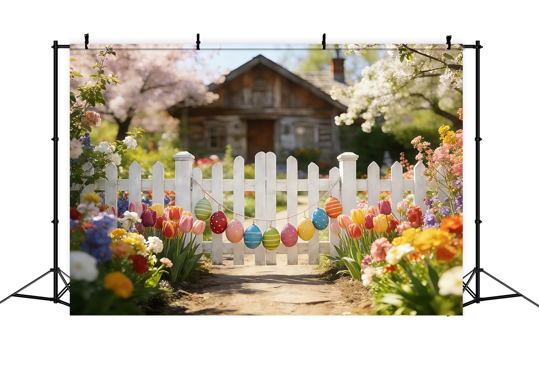 Tulip Backdrop Spring Garden Fence Path Easter Photography Backdrops UK CSH61-42