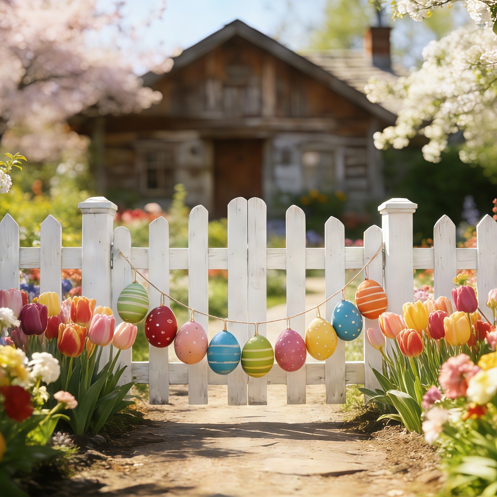 Tulip Backdrop Spring Garden Fence Path Easter Photography Backdrops UK CSH61-42
