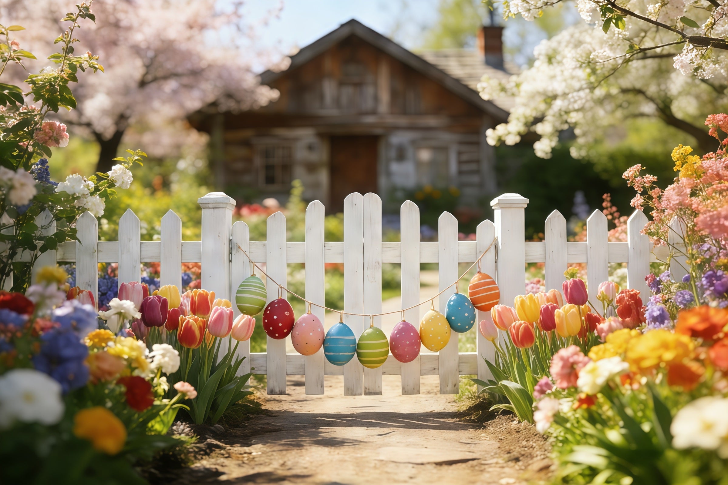 Tulip Backdrop Spring Garden Fence Path Easter Photography Backdrops UK CSH61-42