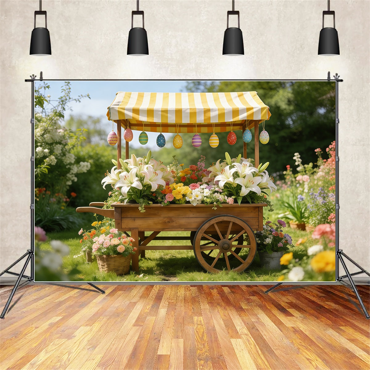 Lily Backdrop Striped Market Flower Cart Easter Backdrop Photography UK CSH61-43