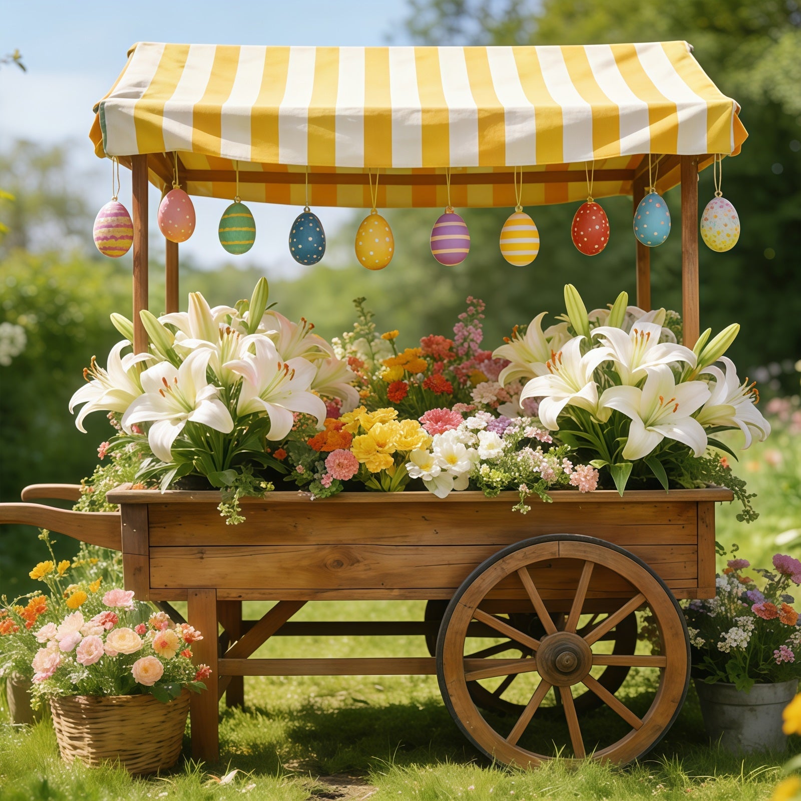 Lily Backdrop Striped Market Flower Cart Easter Backdrop Photography UK CSH61-43